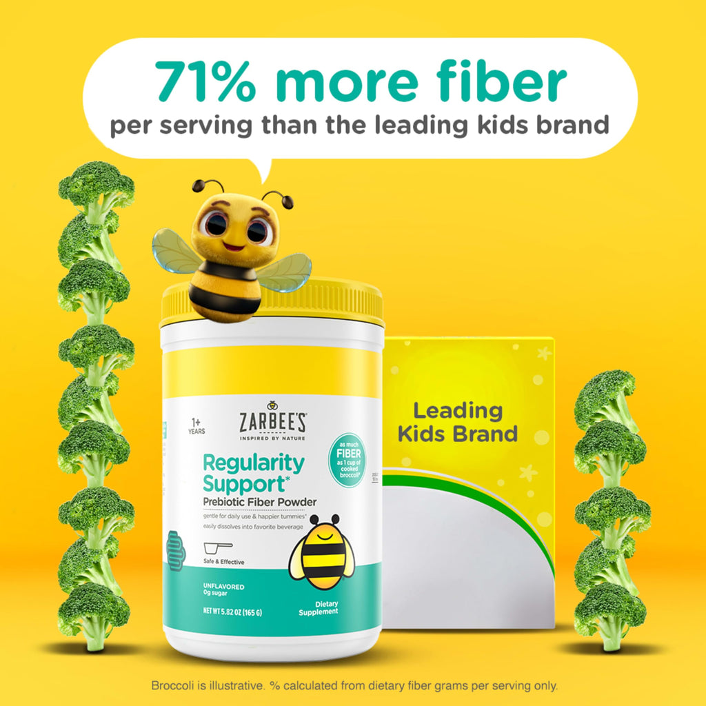 Zarbee’s Children’s Regularity Support Prebiotic Fiber Powder, Flavorless, Sugar Free, Gluten-Free, Daily Fiber Supplement