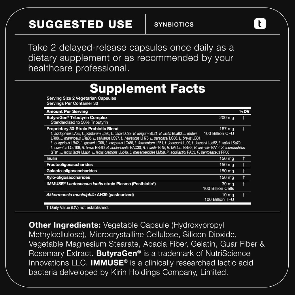 Toniiq Prebiotics and Probiotics – 200B CFU Synbiotic with Postbiotics IMMUSE® & ButyraGen® – 30 Strains for Gut & Digestive Health – Shelf-Stable