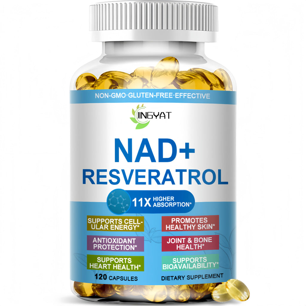 JINGYAT 11-in-1 NAD Supplement with Resveratrol, CoQ10, Quercetin, Collagen, Grape Seed for Cellular Energy, Mental Focus & Antioxidant Support - NAD Supplement for Women & Men, 120 Soft Capsules JINGYAT Au supplements
