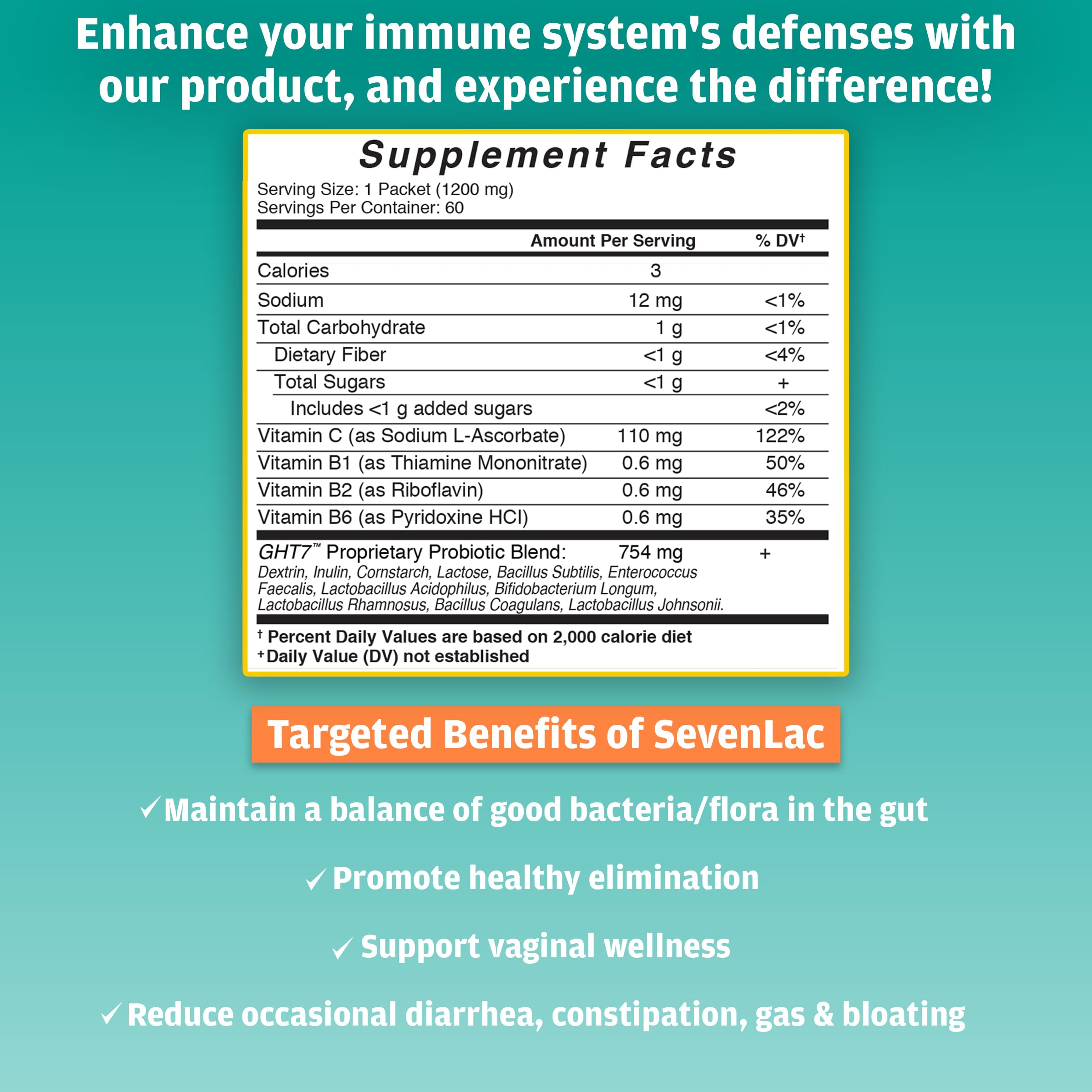 Global Health Trax SevenLac Apple Probiotic Powder Drink Mix, Probiotics for Women, Men, and Kids – Smooth Digestive Support - Relieves Constipation and Gas – 60 Packets, 2.54 Oz, Non-GMO, Gluten-Free ght Global Health Trax Au supplements