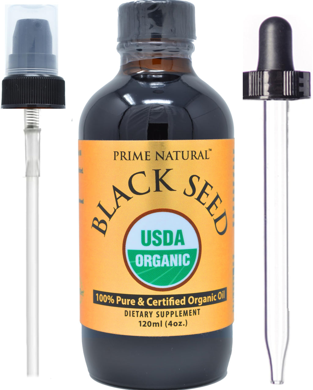 Prime Natural Organic Black Seed Oil 4oz - Cold Pressed Unrefined High Thymoquinone 1.7% USDA Certified - Turkish Origin Potent Nigella Sativa Liquid