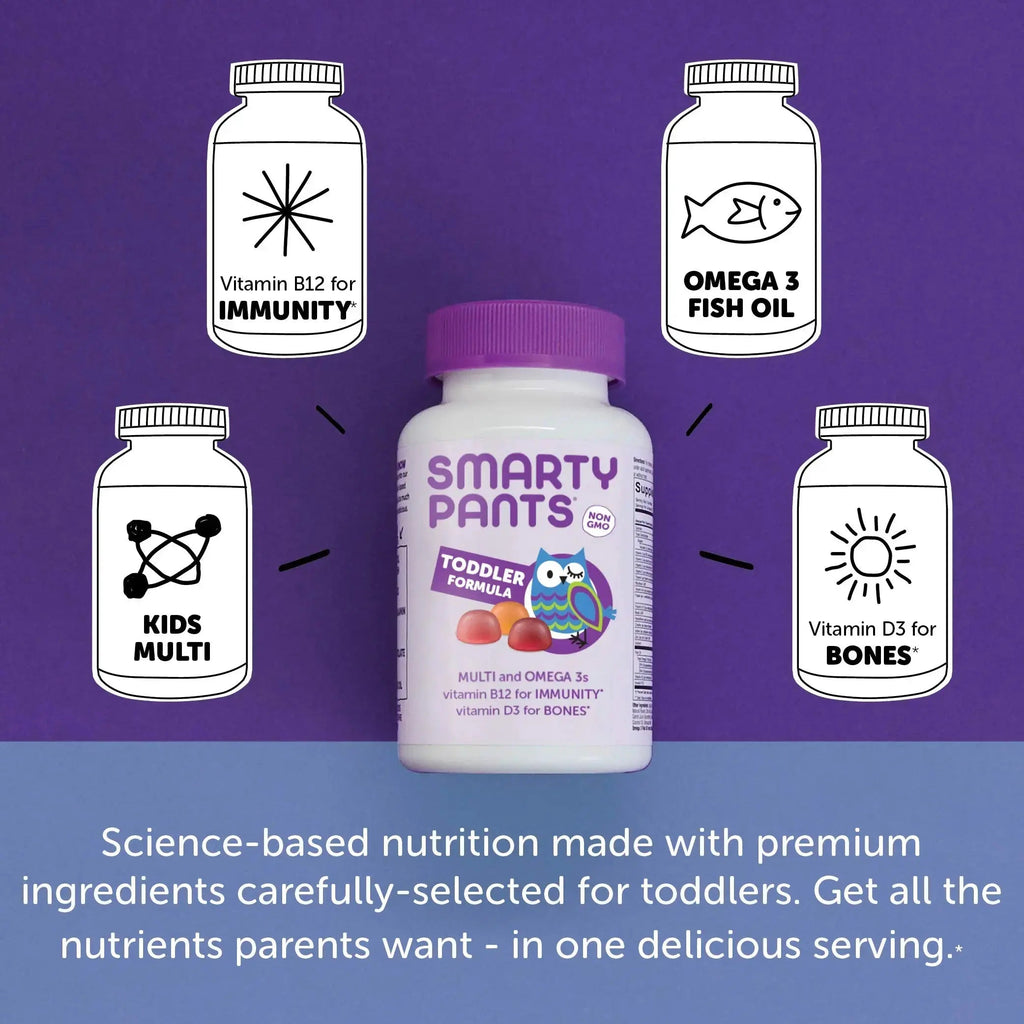SmartyPants Toddler Multivitamin Gummies: Omega 3 Fish Oil (EPA/DHA), Vitamin D3, C, Vitamin B12, B6 & Organic Kids Multivitamin Gummies: Probiotics, Omega 3 (ALA), Vitamin D3, C, Vitamin B12 SmartyPants Au supplements