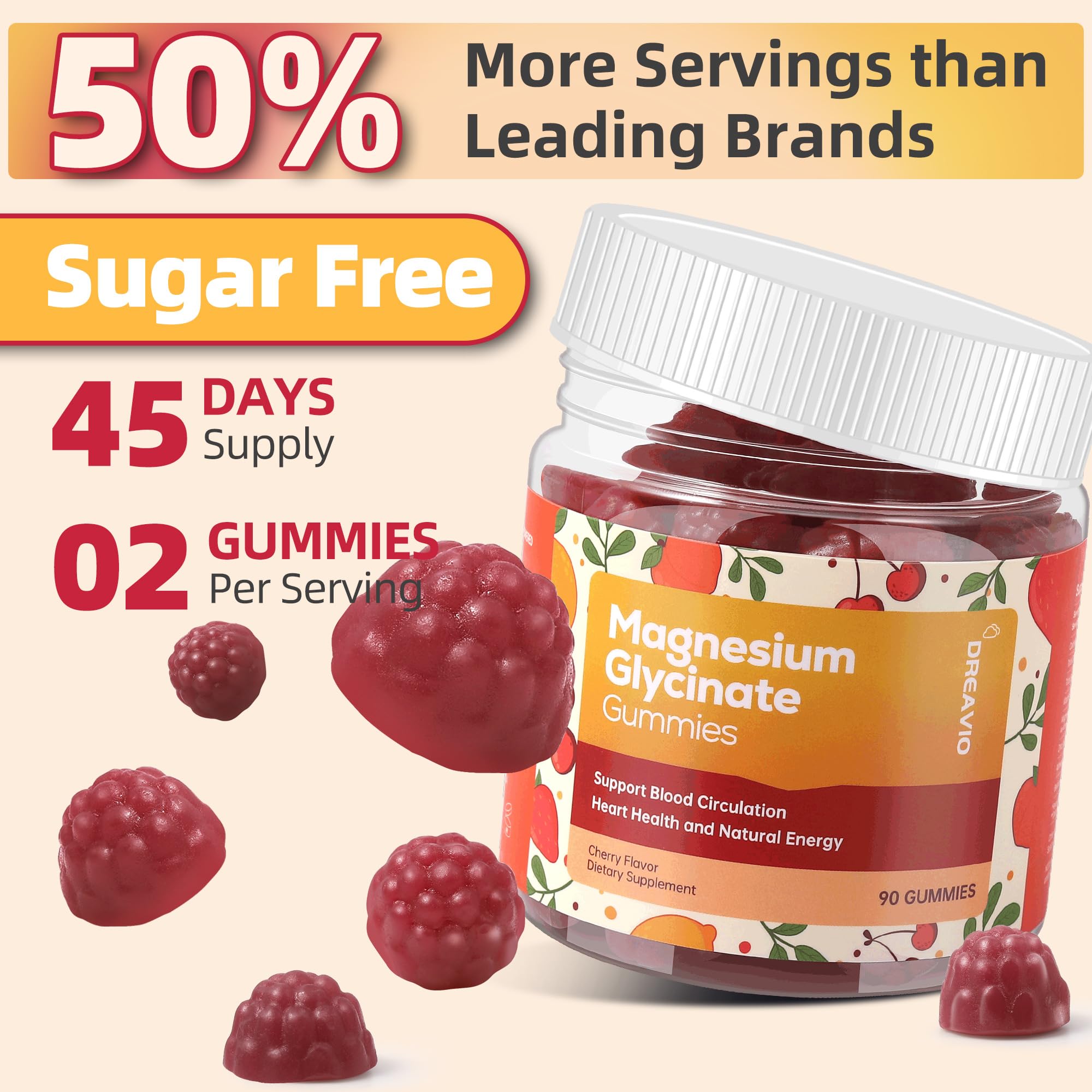 DREAVIO 90 Count Magnesium Glycinate Gummies w/Ashwagandha Supplement - Sugar Free Zinc Magnesium Glycinate