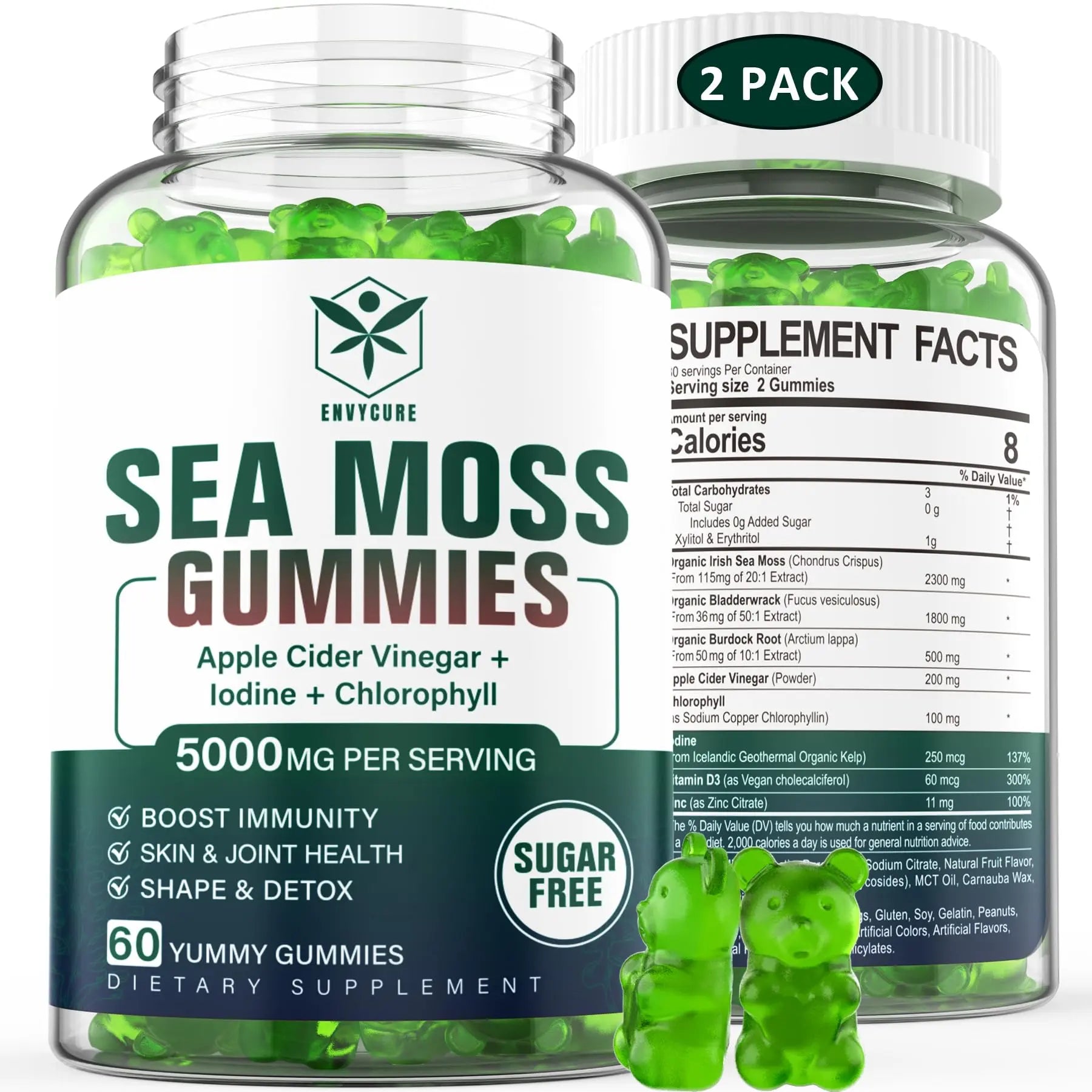 Sugar-Free Sea Moss Iodine Gummies 5000mg, Extra Strength Irish Moss Gel Supplement EnvyCure Au supplements