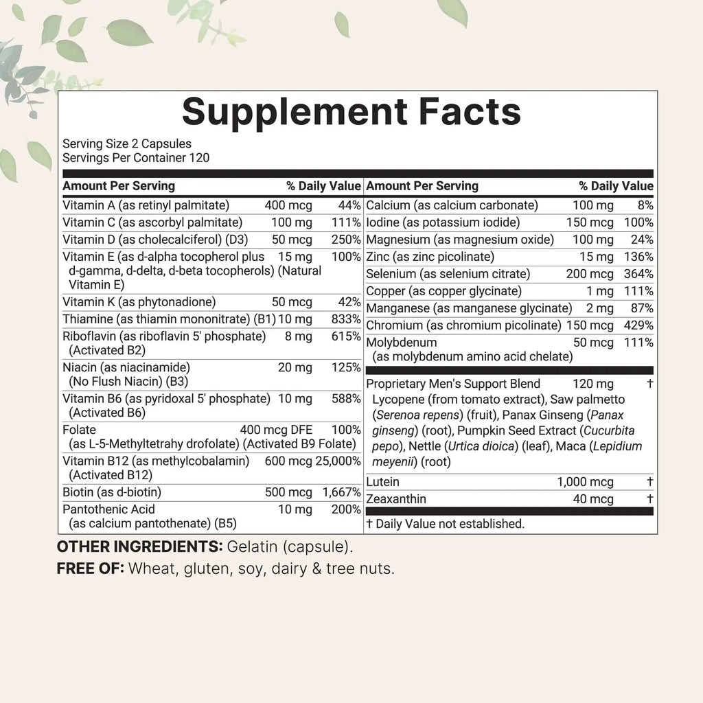 Pure Methylated Multivitamin for Men, 240 Capsules | 30 Key Nutrients with Vitamin C, D, E, B Complex + Methylfolate Micro Ingredients Au supplements