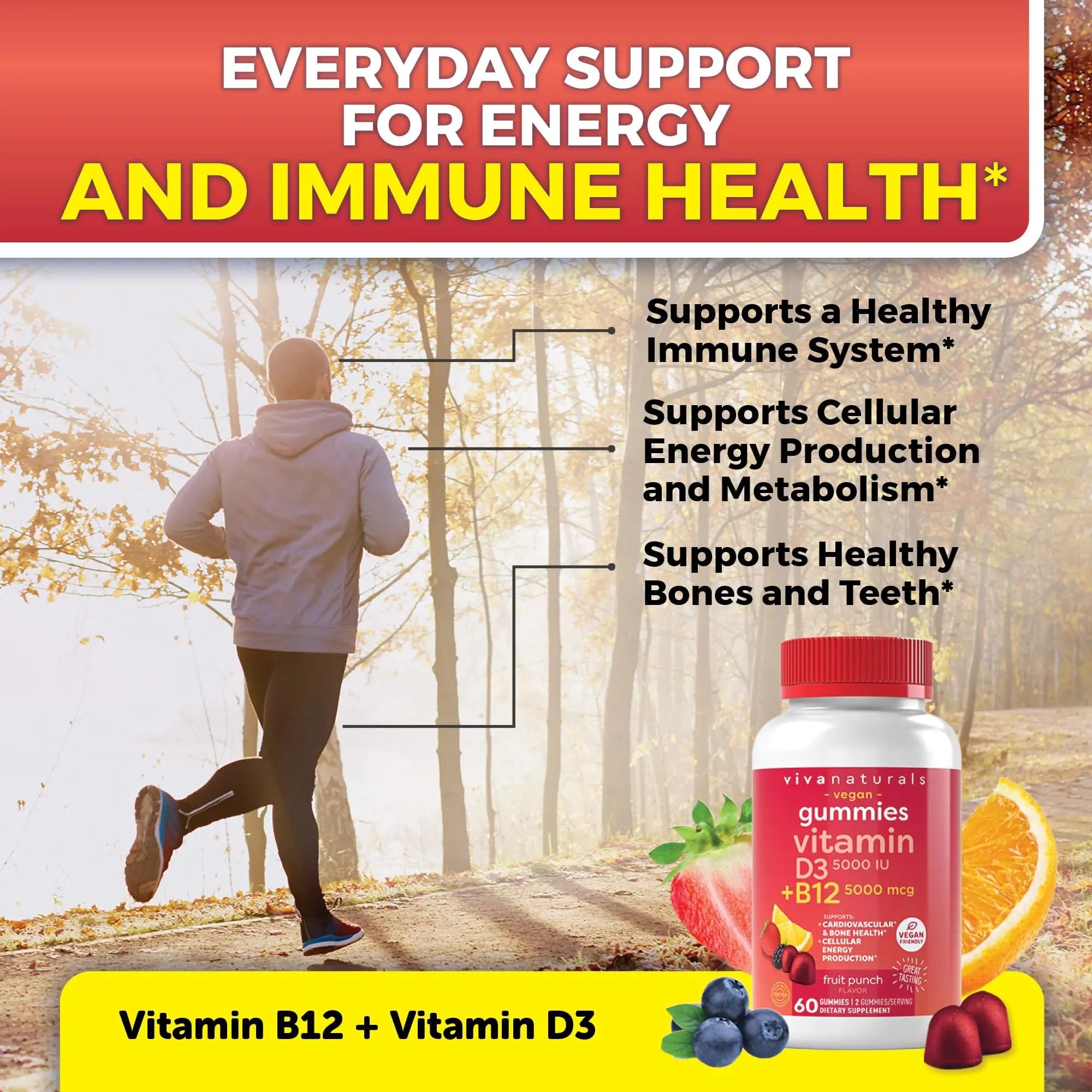 Viva Naturals Plant-Based B12 Gummies with Vitamin D3 - Chewable 5000mcg B12 Viva Naturals Au supplements