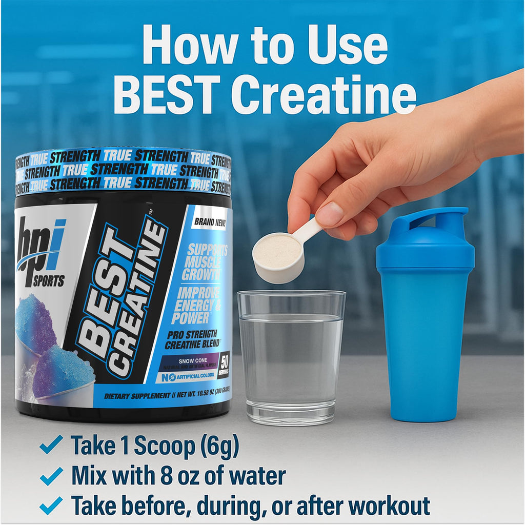 BPI Sports Best Creatine - Creatine Monohydrate Powder for Men & Women, Himalayan Salt - Strength, Pump, Endurance, Muscle Growth, Muscle Definition - No Bloat - Snow Cone - 50 servings - 10.58 Oz BPI Sports Au supplements