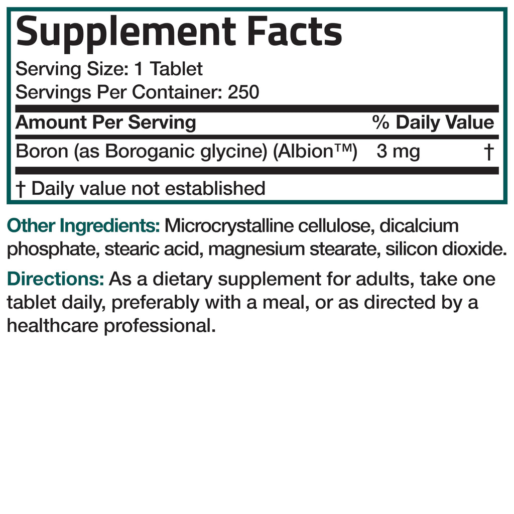 Bronson Boron 3 MG Chelated Superior Absorption Supports Bone Health Trace Mineral, Non-GMO, 250 Vegetarian Tablets
