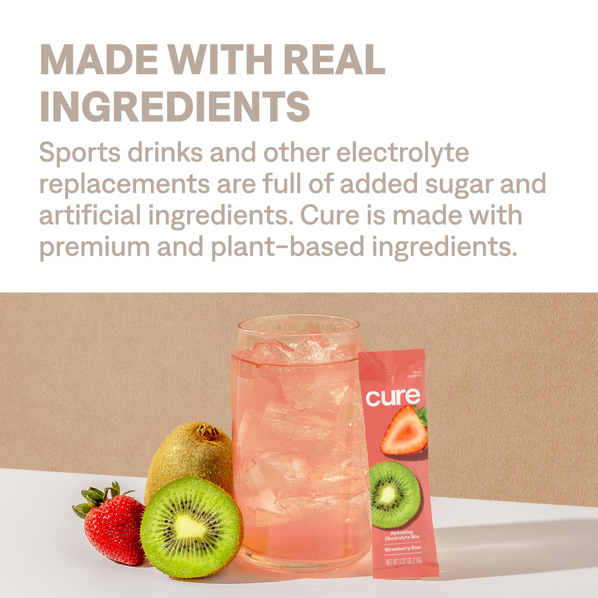 Cure Hydration | Plant-Based Electrolyte Drink Mix | No Added Sugar | FSA-HSA | Dehydration Relief Powder Made with Coconut Water | Non-GMO | Vegan | Pouch of 14 Packets - Blood Orange