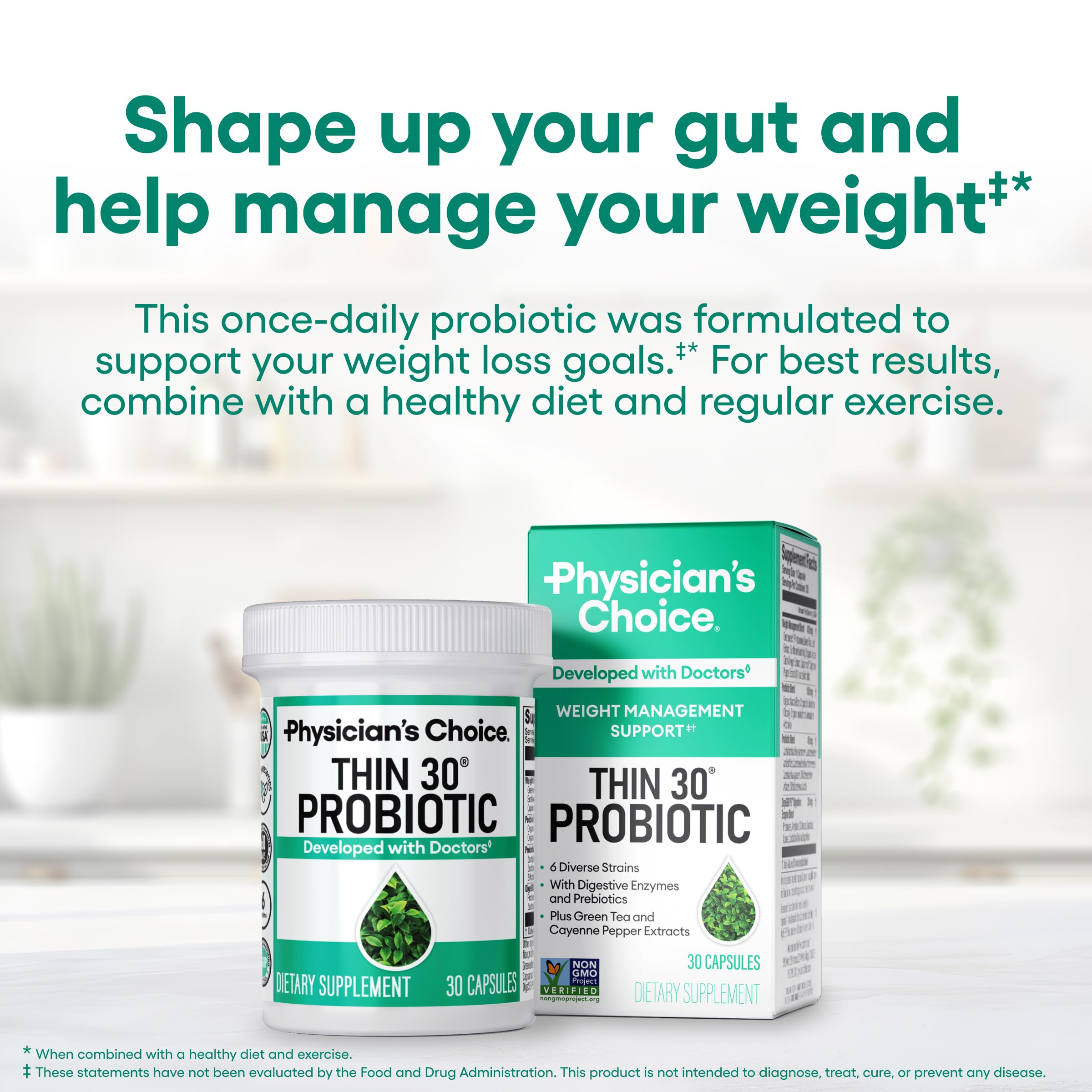 Physician's CHOICE Probiotics & Bloating - 6 Probiotic Strains - Prebiotics - Key ingredient Cayenne - Supports Gut Health