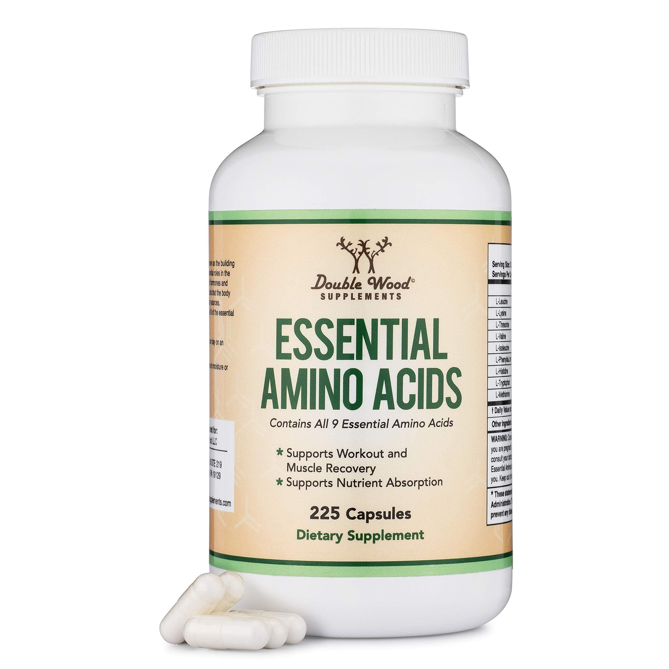 Essential Amino Acids - 1 Gram Per Serving Powder Blend of All 9 Essential Aminos (EAA) and All Branched-Chain Aminos (BCAAs) (Leucine, Isoleucine, Valine) 225 Capsules