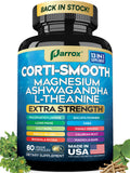 Parrox Corti-Smooth Cortisol Supplement Magnesium, L-Theanine, Ashwagandha, Phosphatidylserine, Valerian Root, Lions Mane, Bacopa Monnieri, Ginkgo Biloba, Panax Ginseng, Magnolia Bark, GABA (60 Caps) Parrox Au supplements