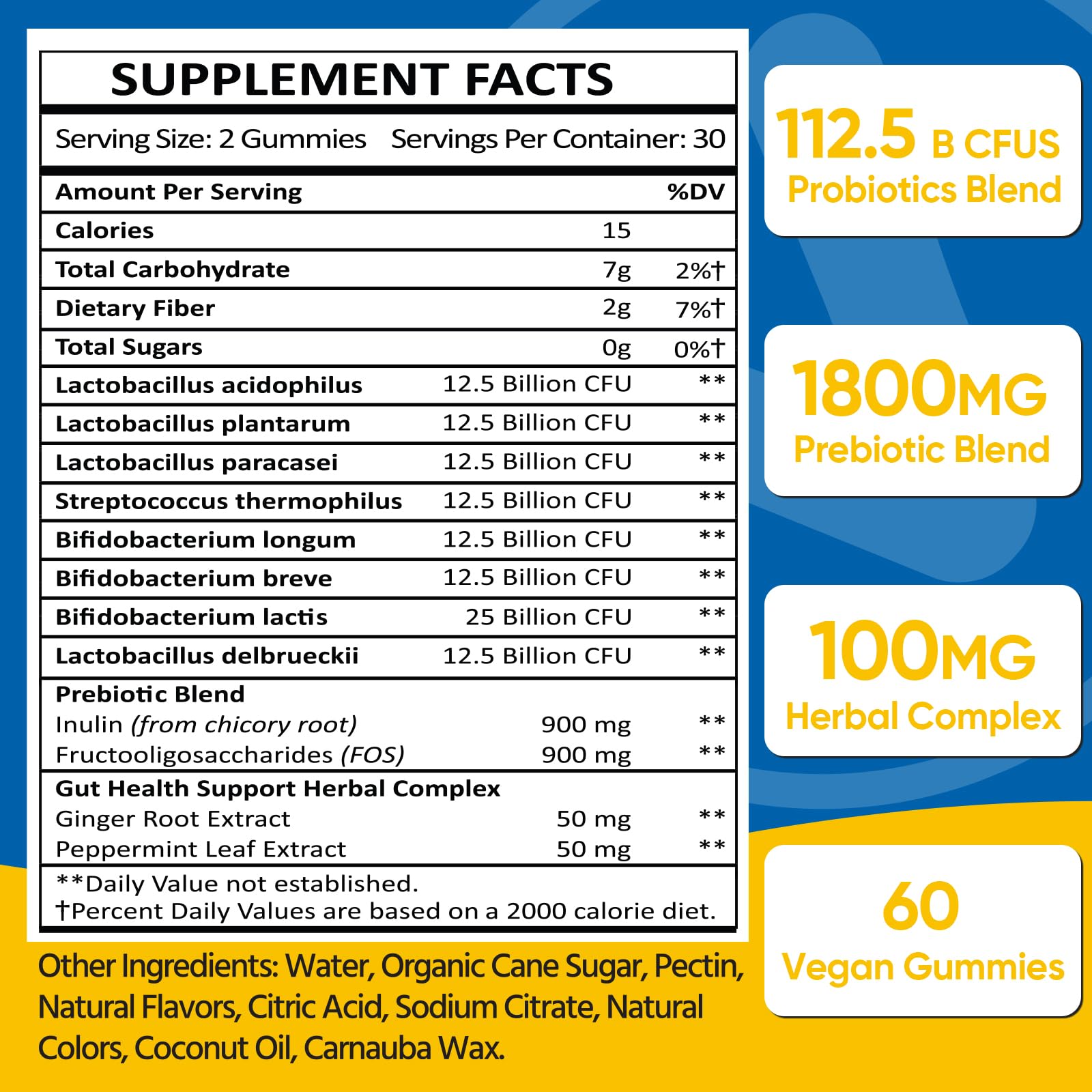 Gut Health & Probiotic Gummies, 112.5 Billion CFU, Sugar Free - 8 Strains + Prebiotics + Herbs - for Digestive, Immune, Diarrhea & Bloating - Gut Health for Women & Men