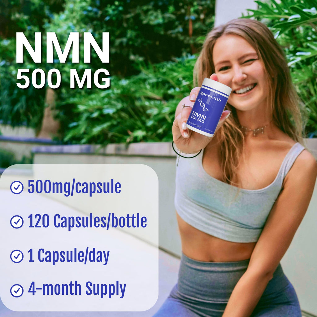 UpNourish NMN 500mg 120 Capsules - Beta Nicotinamide Mononucleotide NAD Supplement - Nicotinamide Riboside Alternative for Women & Men UpNourish Au supplements