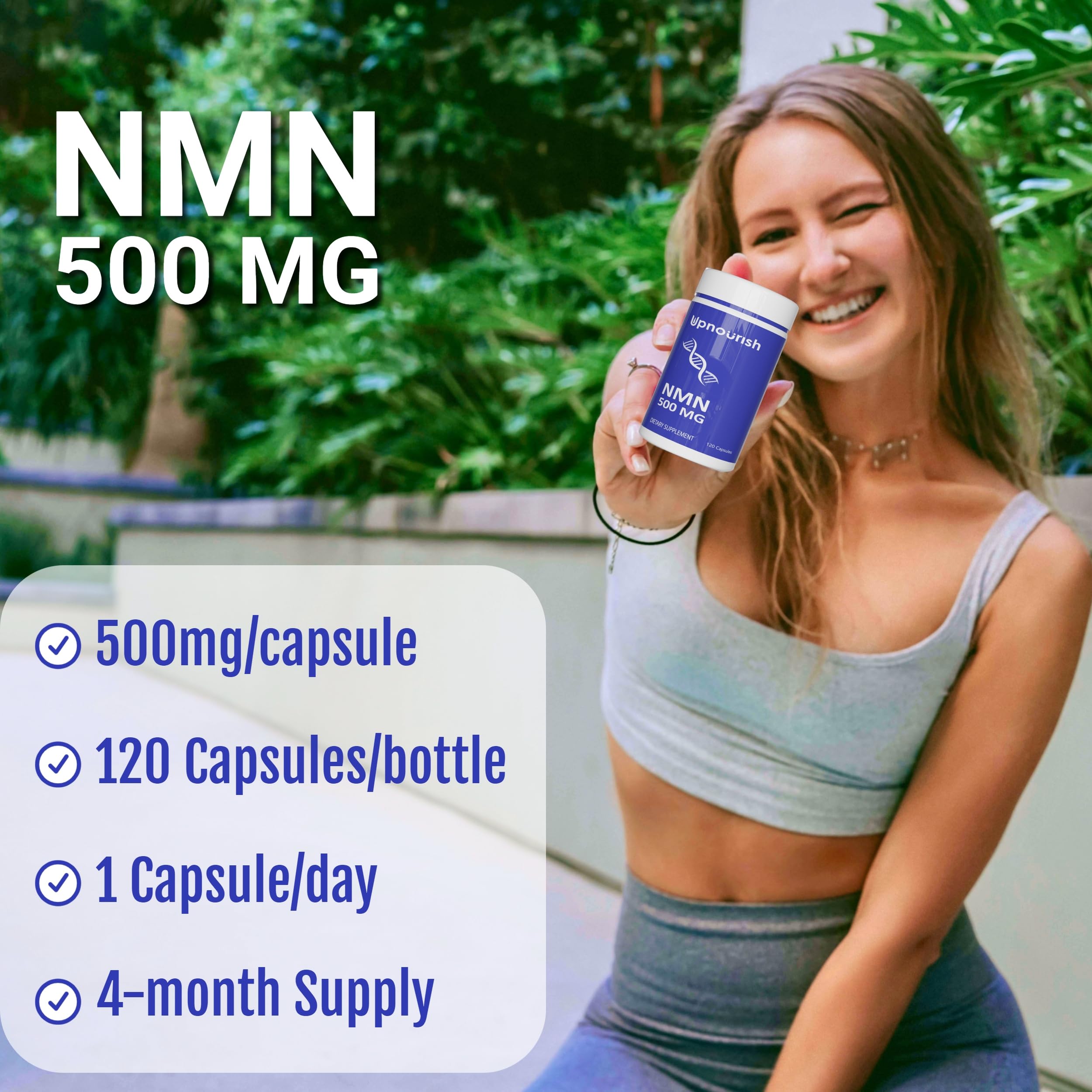 UpNourish NMN 500mg 120 Capsules - Beta Nicotinamide Mononucleotide NAD Supplement - Nicotinamide Riboside Alternative for Women & Men UpNourish Au supplements