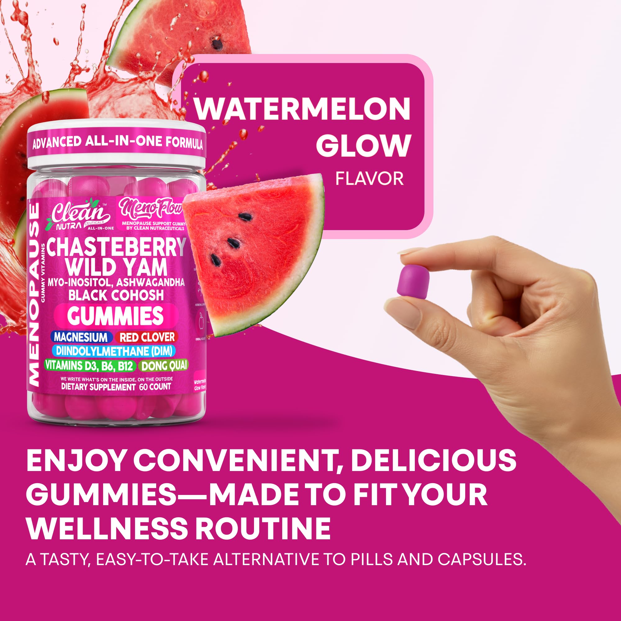 Clean Nutra Menopause Supplements for Women Chastberry Wild Yam Gummies Inositol Black Cohosh Magnesium Red Clover DIM Supplement B6 Magnesium Glycinate Glycine Vitex Hormone Balance Gummy Vitamins Clean Nutraceuticals Au supplements