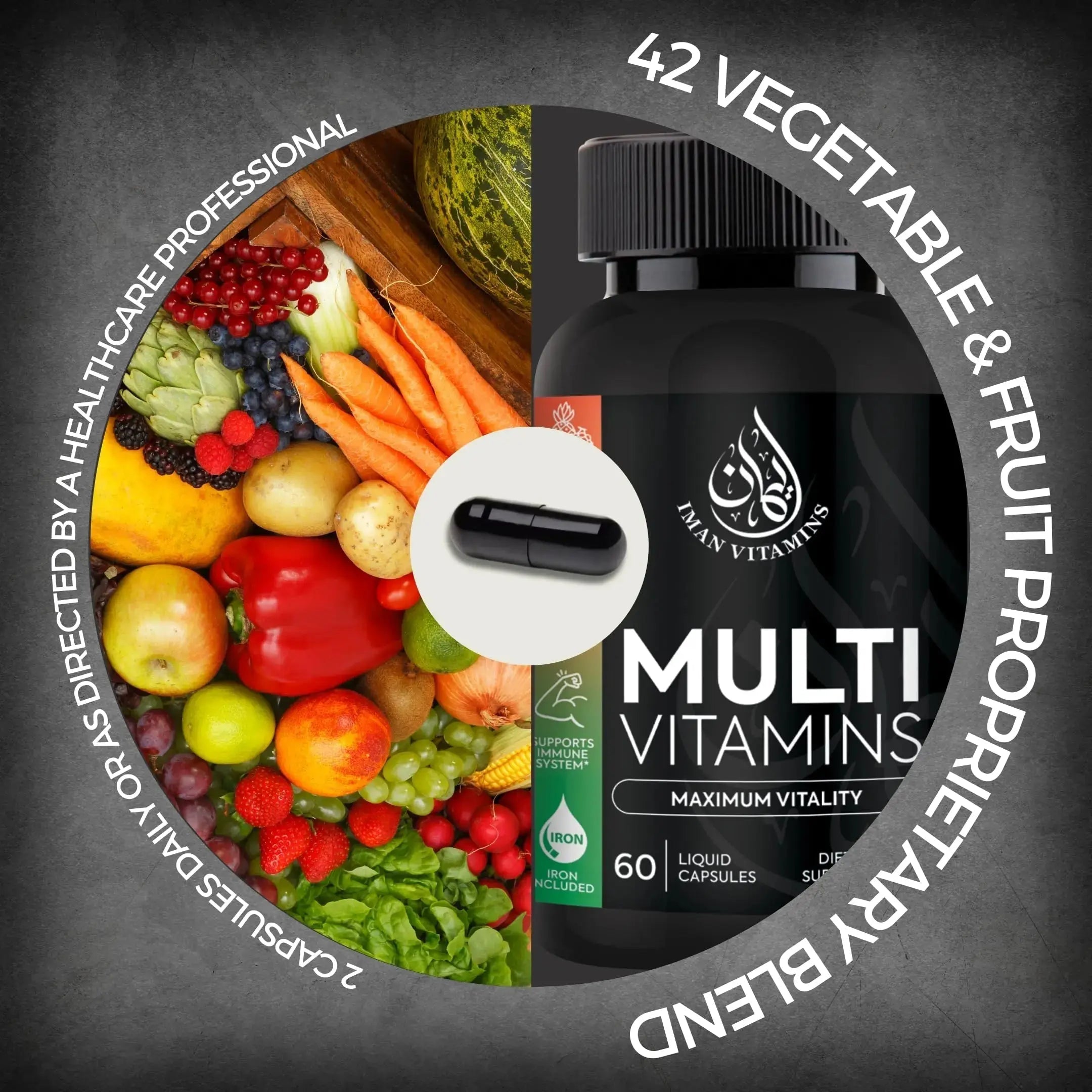 Iman Vitamins Halal Complete Multivitamin Capsules for Adults Men & Women | 42 Fruit & Vegetable Blend Iman Vitamins Au supplements