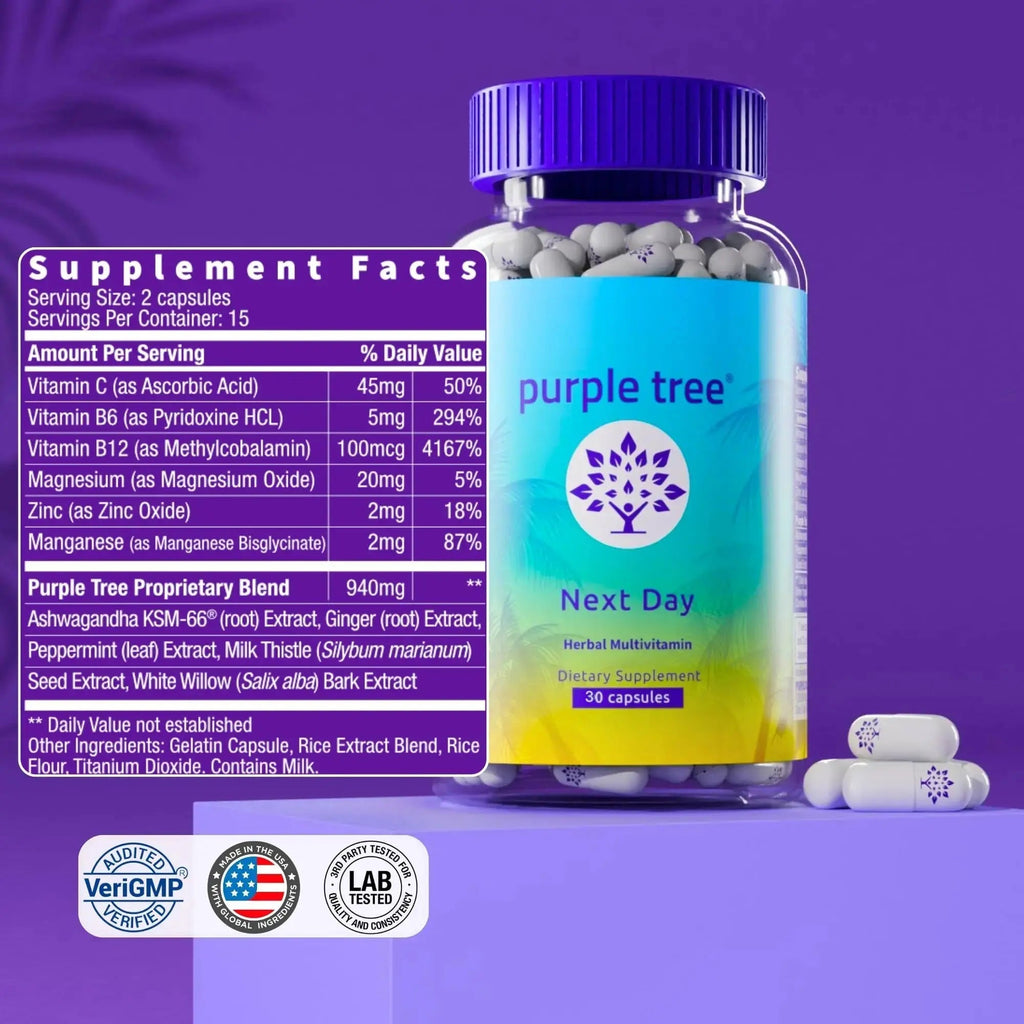 purple tree Next Day – Post-Drink Morning Wellness Supplement for Balance, Restore & Replenishment | Ashwagandha KSM-66, Milk Thistle, Ginger purple tree Au supplements