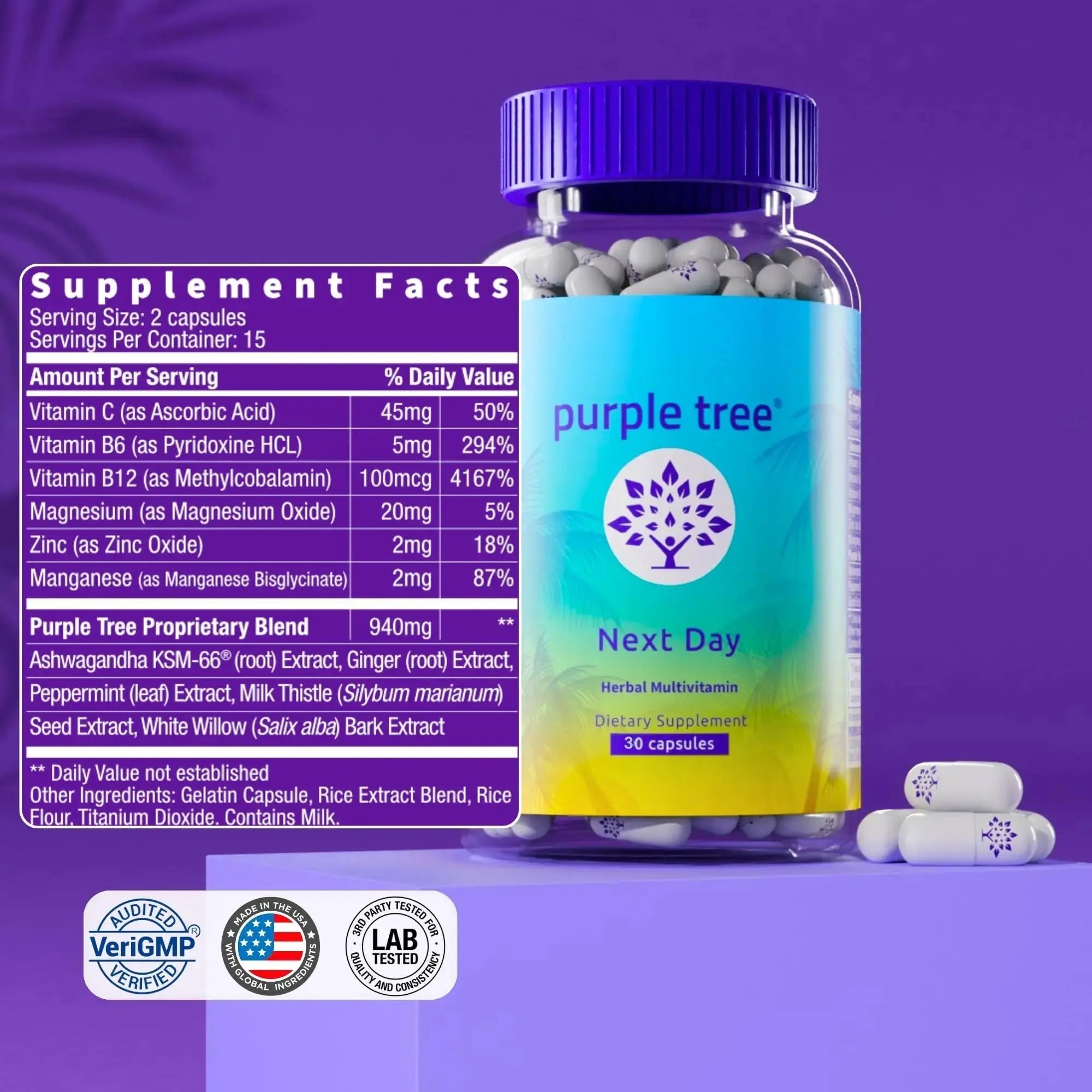 purple tree Next Day – Post-Drink Morning Wellness Supplement for Balance, Restore & Replenishment | Ashwagandha KSM-66, Milk Thistle, Ginger purple tree Au supplements