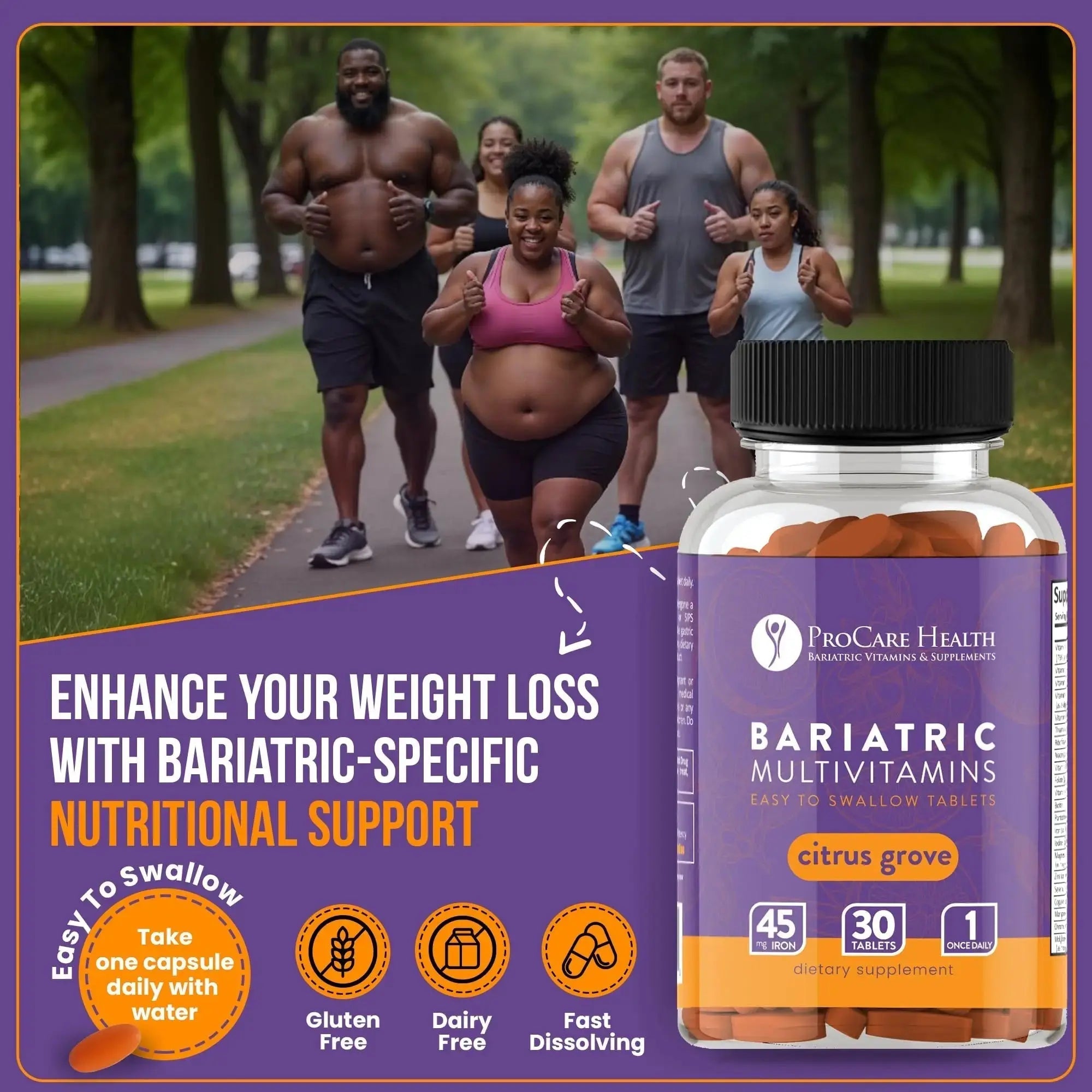 Procare Health Bariatric Multivitamin with Iron 45mg Easy to Swallow 30 Tablets - Post Op Bariatric Vitamins for Gastric Bypass Pills ProCare Health Au supplements