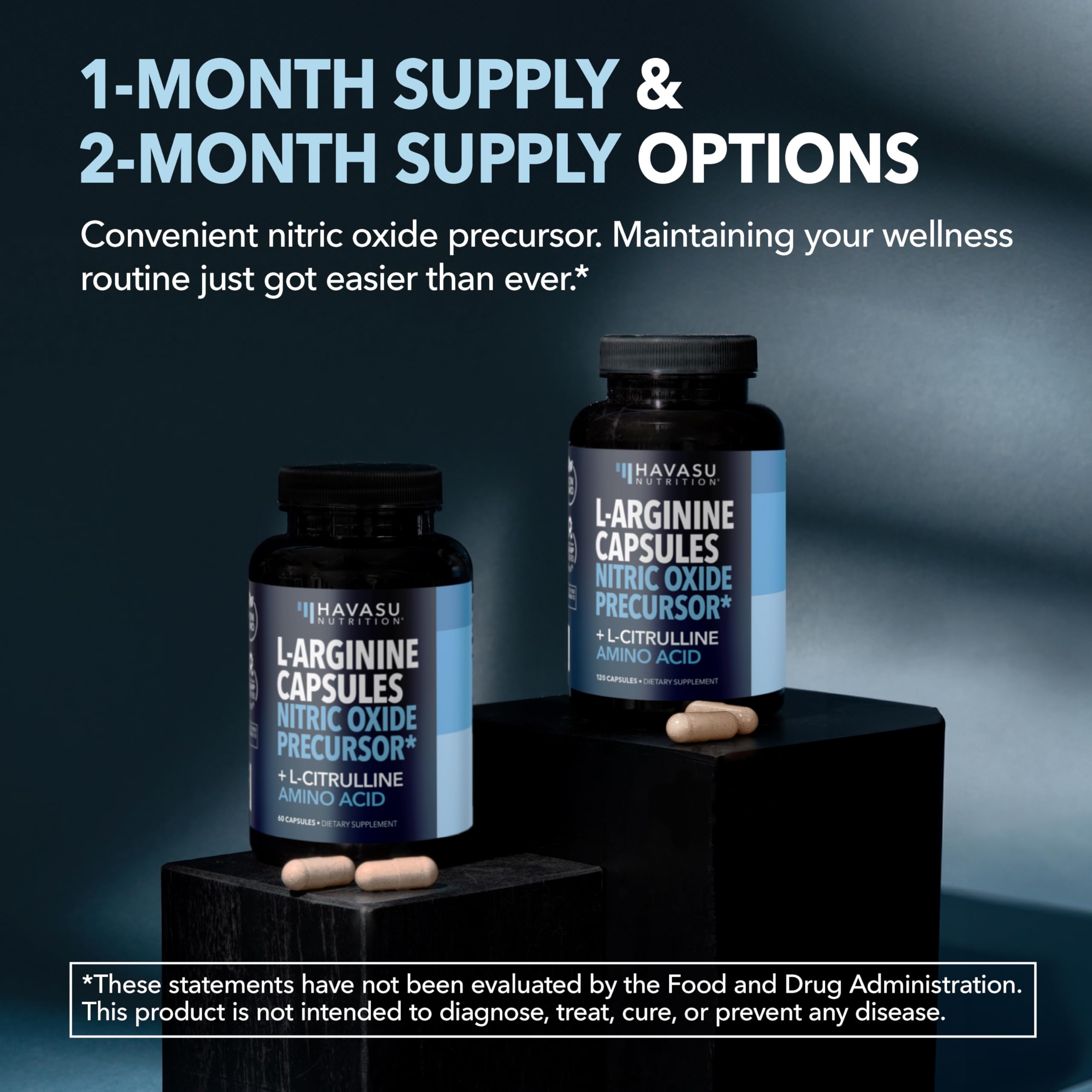 L-Arginine Capsules with L-Citrulline - Nitric Oxide Supplement - L Arginine and L Citrulline Blend - 60 Count - Vegan, Non-GMO Capsules for Performance