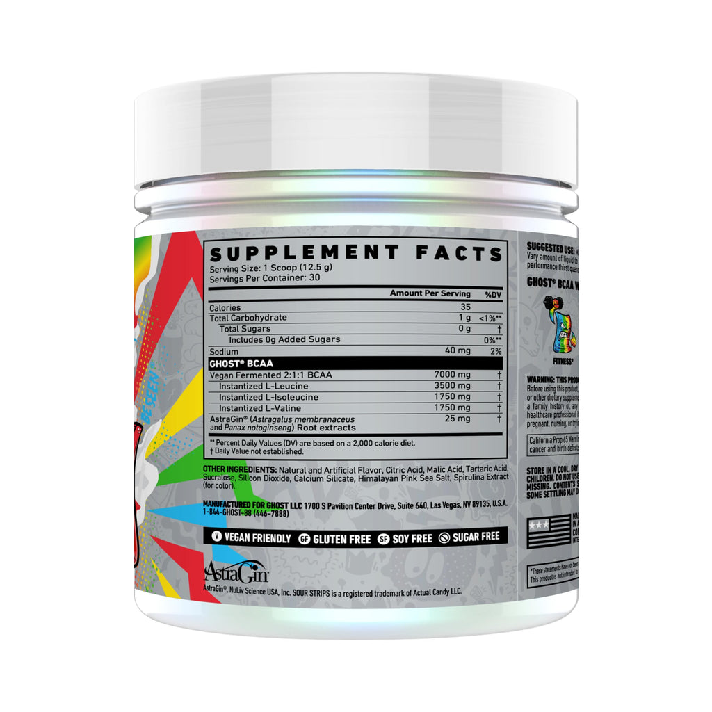 GHOST BCAA Powder Amino Acids Supplement, Sour Strips - 30 Servings - Sugar-Free Intra, Post & Pre Workout Amino Powder