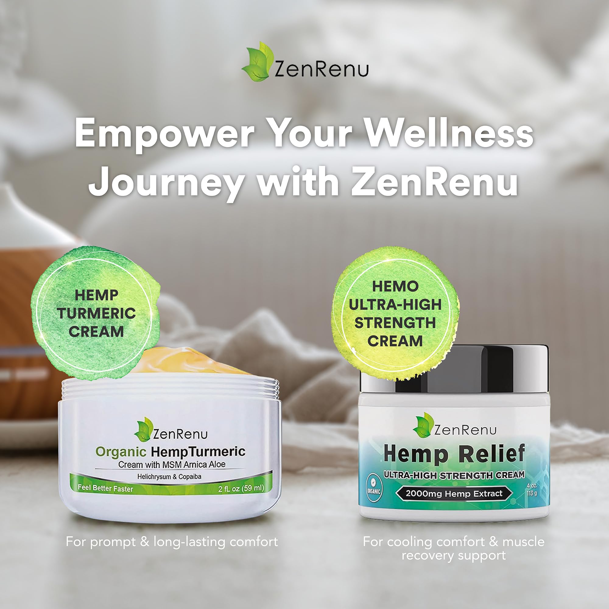 Zenrenu Hemp Joint & Muscle Relief Cream with Turmeric, Arnica, MSM, Hemp Oil & 7 Essential Oils - Non-Greasy & Soothing Formula for Back, Neck, Elbows, Knees, & Hip - ZenRenu, 2 oz Zenrenu Au supplements