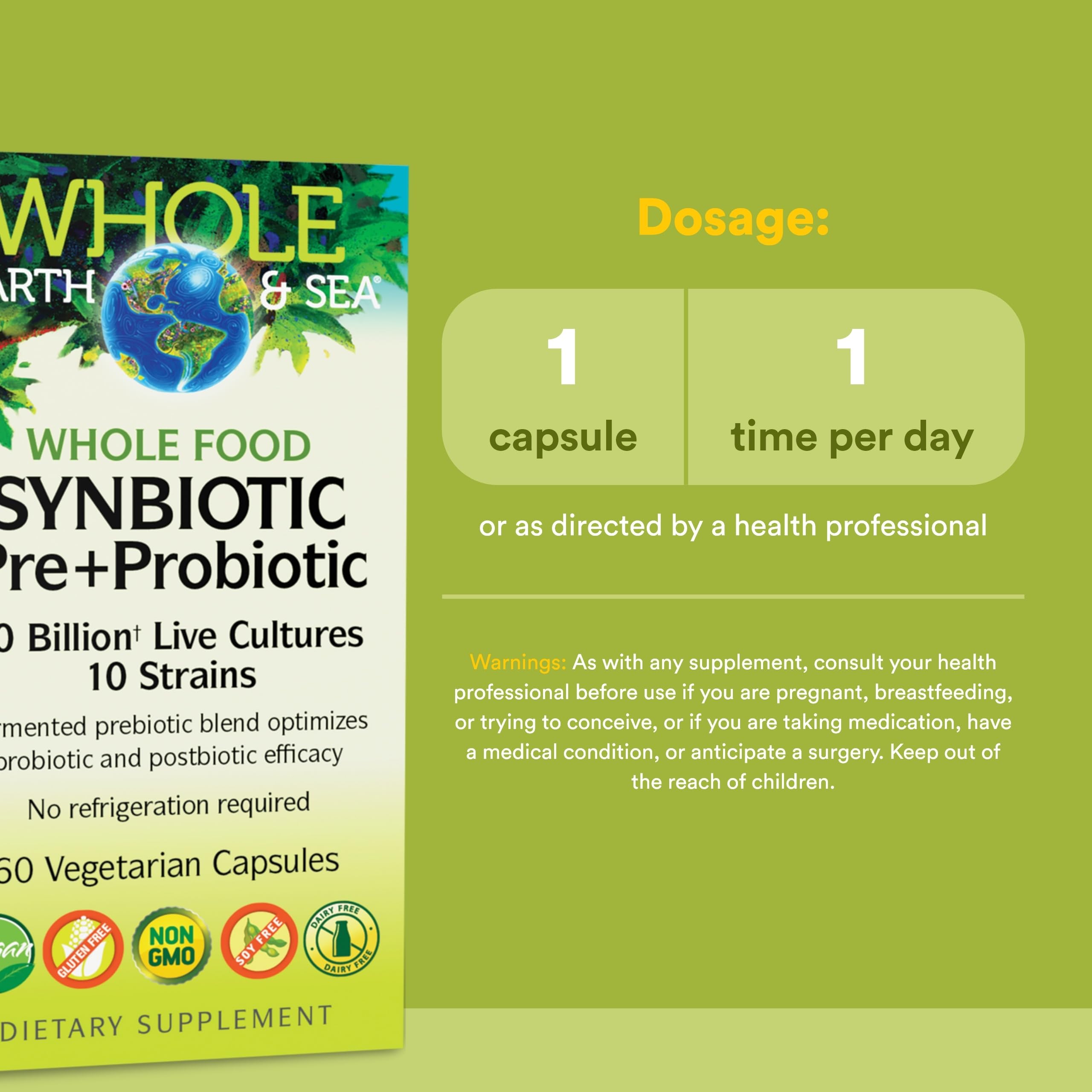 Natural Factors Whole Food Synbiotic Pre+Probiotic 10 Billion - Organic Gut & Digestive Health Supplement - Non-GMO, Gluten-Free & Dairy-Free