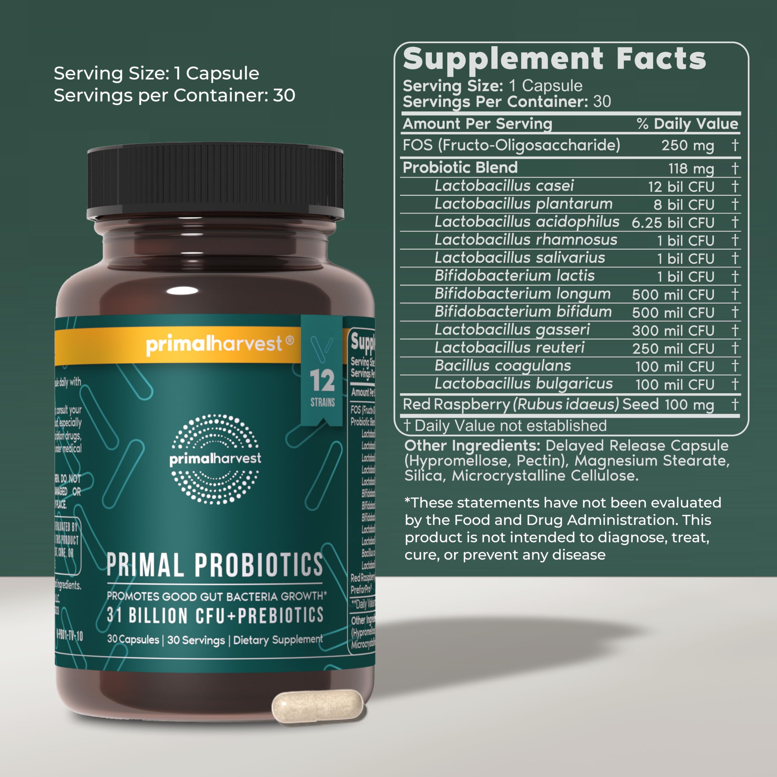 Primal Harvest Probiotics for Women & Men Daily Probiotic Supplement with 12 Strains for Gut & Digestive Health 30 Capsules Primal Harvest Au supplements
