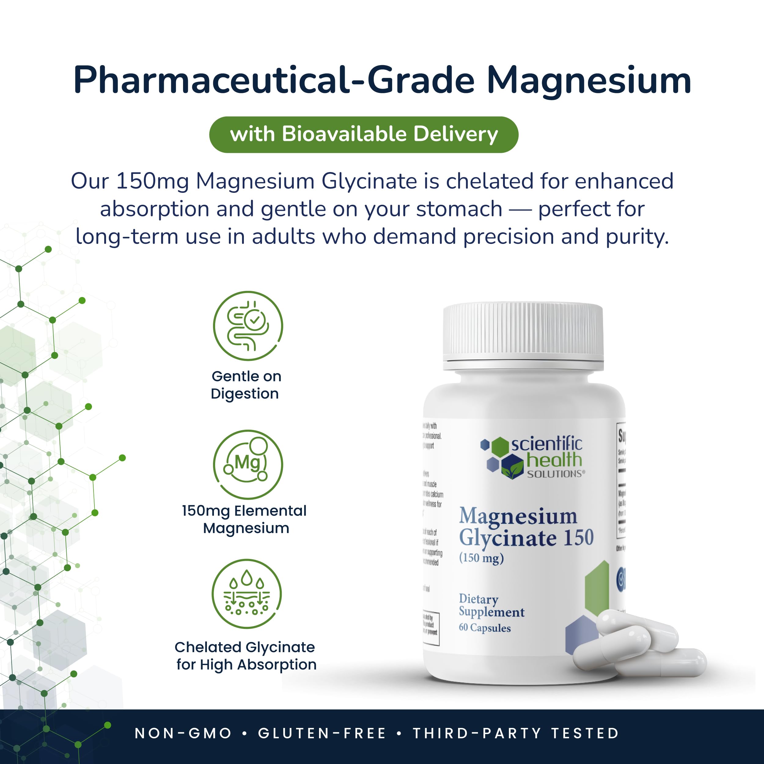 Scientific Health Solutions Magnesium Glycinate 150 mg – High‑Absorption Magnesium for Heart, Bone & Muscle Health – Supports Leg Cramps & Cardiovascular Function – Gentle on Stomach, Vegan, 60 Count Scientific Health Solutions Au supplements