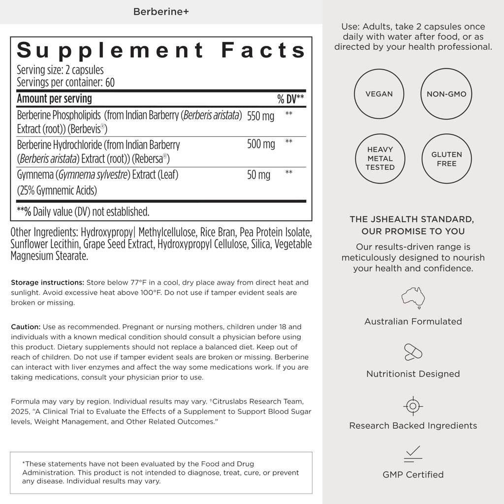 JSHealth Supplement with Berbevis for Metabolic Health Support. Higher Strength for Blood Sugar Already in the Normal Range and Body Composition