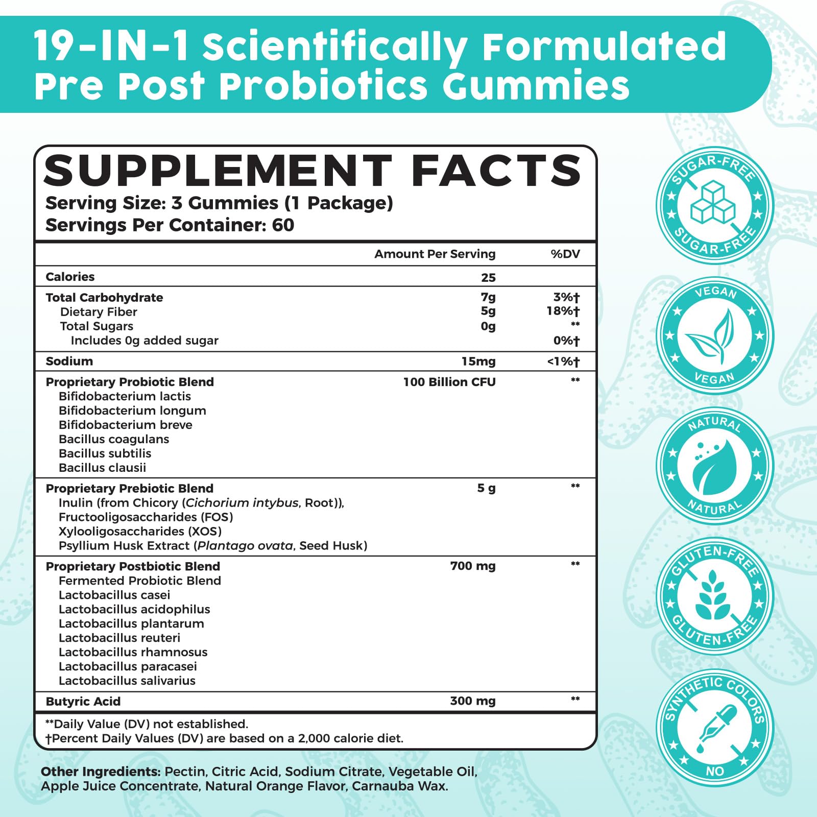 (180 Count) Probiotic Gummies, 19 in 1 Prebiotics Postbiotic Probiotic Gummies, 100 Billion CFU Probiotics for Women Men, Complete Immune, Gut & Digestive Support*, Sugar Free, Vegan Hanliste Au supplements