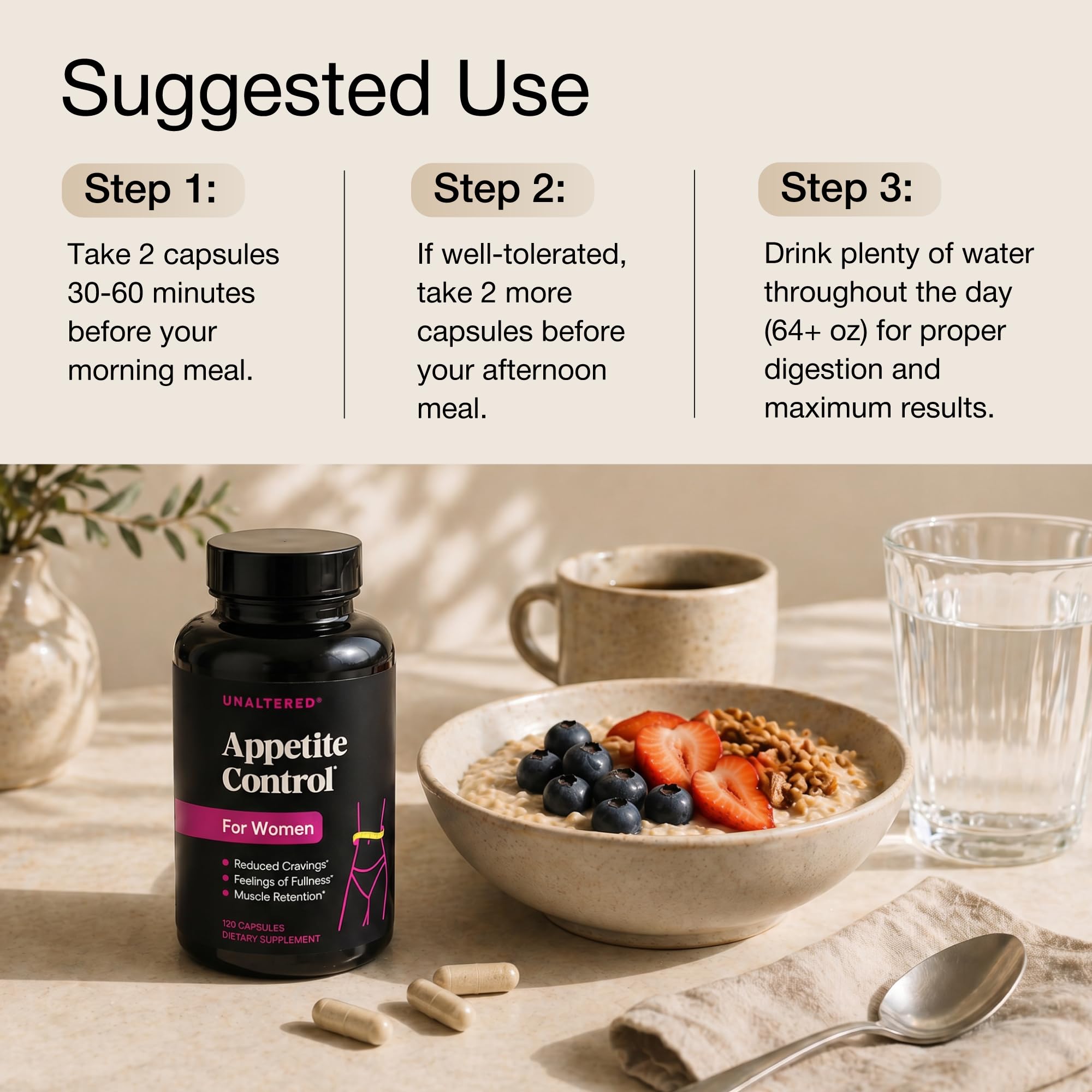 UNALTERED Appetite Control for Women - Support Cravings, Fullness, & Weight Management - Dietary Supplement with Chromium Picolinate & Glucomannan