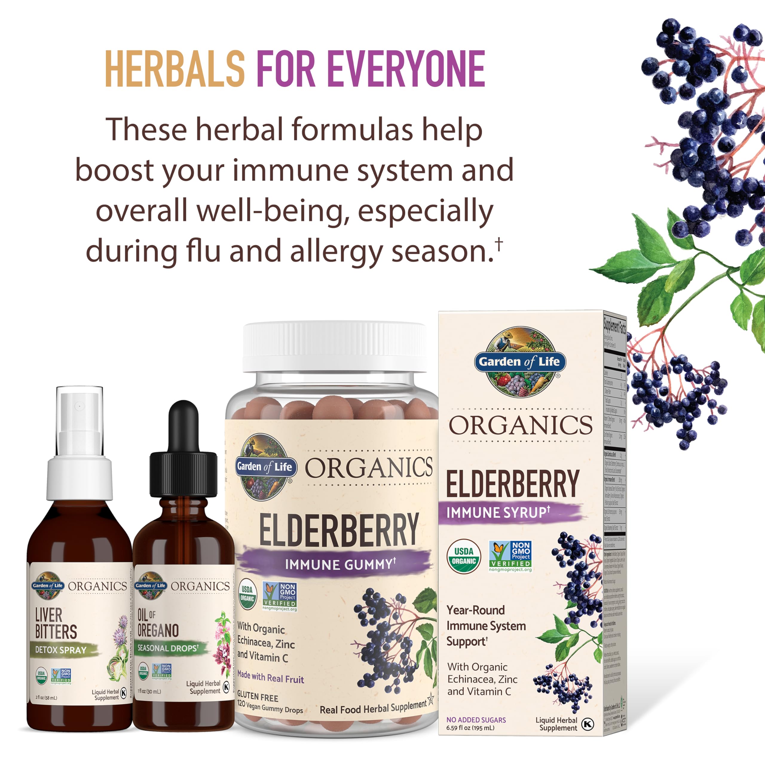 Garden of Life Organics Elderberry Gummies for Adults & Kids - Immune Support Supplement with Organic Fruit, Herbal Blend, Elderberry, Echinacea, Zinc,