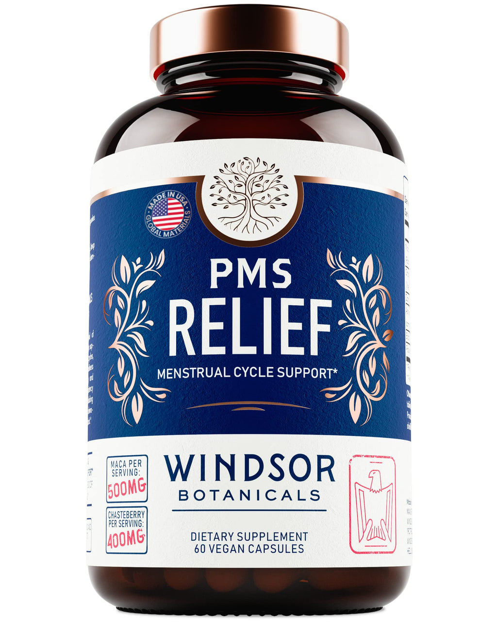 PMS Support Supplement for Women with Chasteberry, Maca Root, Ashwagandha - Period Relief, Bloating Relief for Women, Mood Support, Hormone Balance Herbal Supplements - 30 Day, 60 Vegan Capsules WINDSOR BOTANICALS Au supplements