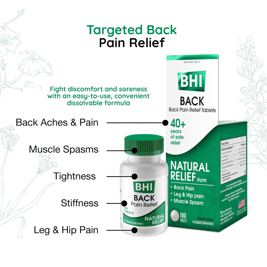 MediNatura BHI Back – Back Relief Tablets – Natural Homeopathic Formula for Muscle Stiffness & Muscle Spasms – Fast-Acting, Non-Drowsy – 100 Count MediNatura Au supplements