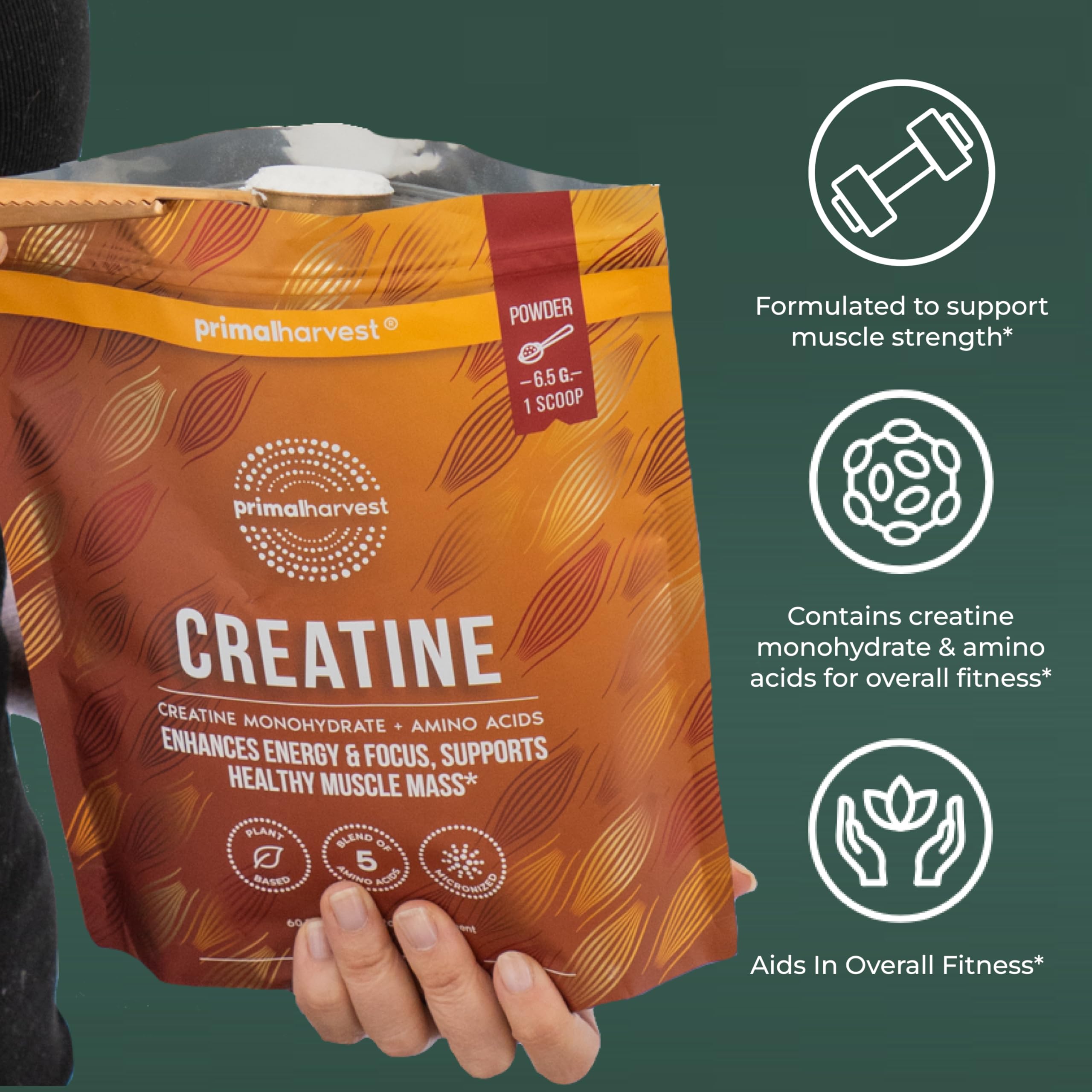 Primal Harvest Creatine Powder Supplement for Men and Women's Fitness, Workouts, and Muscle Growth, to Help Promote Recovery, Strength, Energy, and Endurance (1)