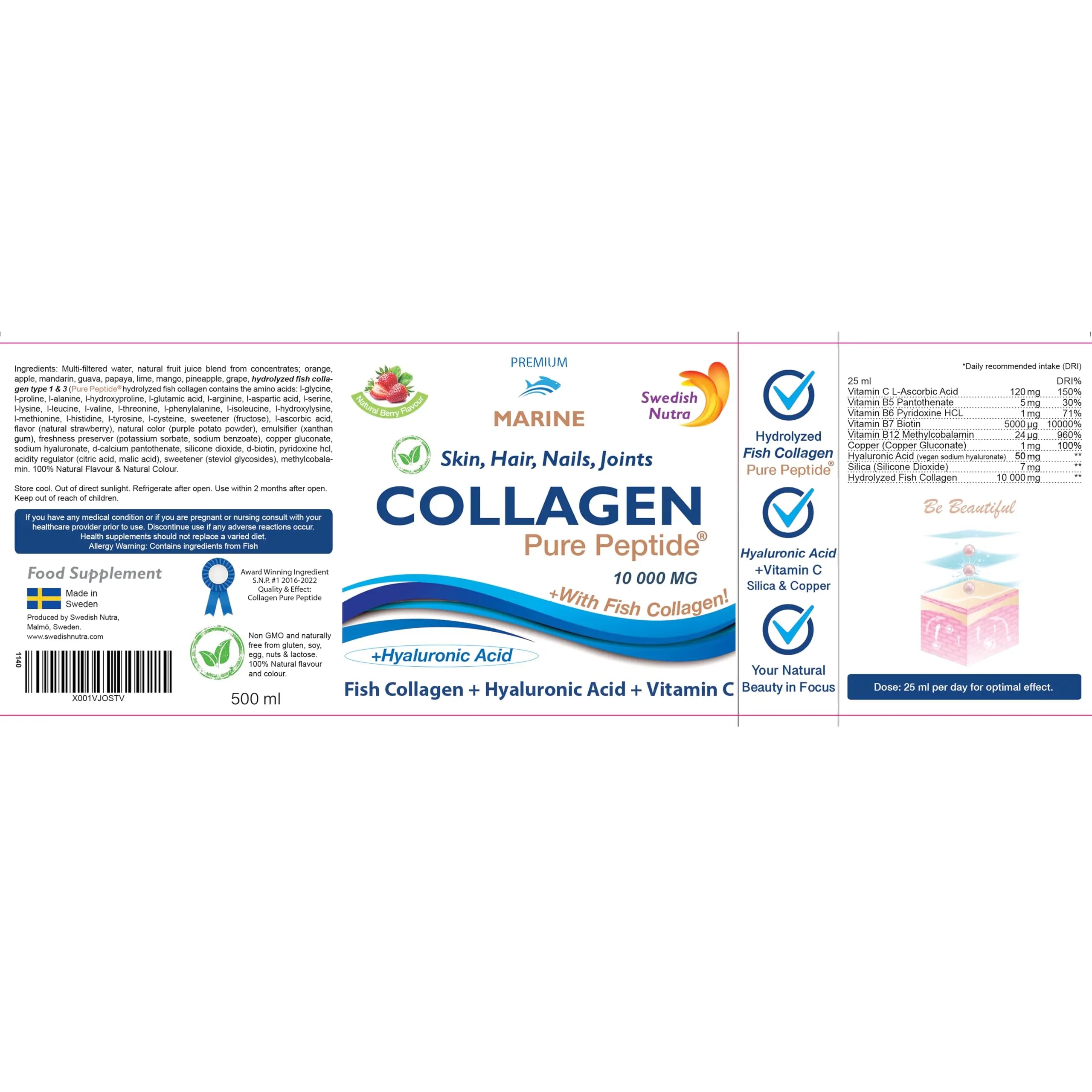 Marine Liquid Collagen 10000mg 500 ml I Pure Hydrolyzed Collagen Peptides Swedish Nutra Au supplements