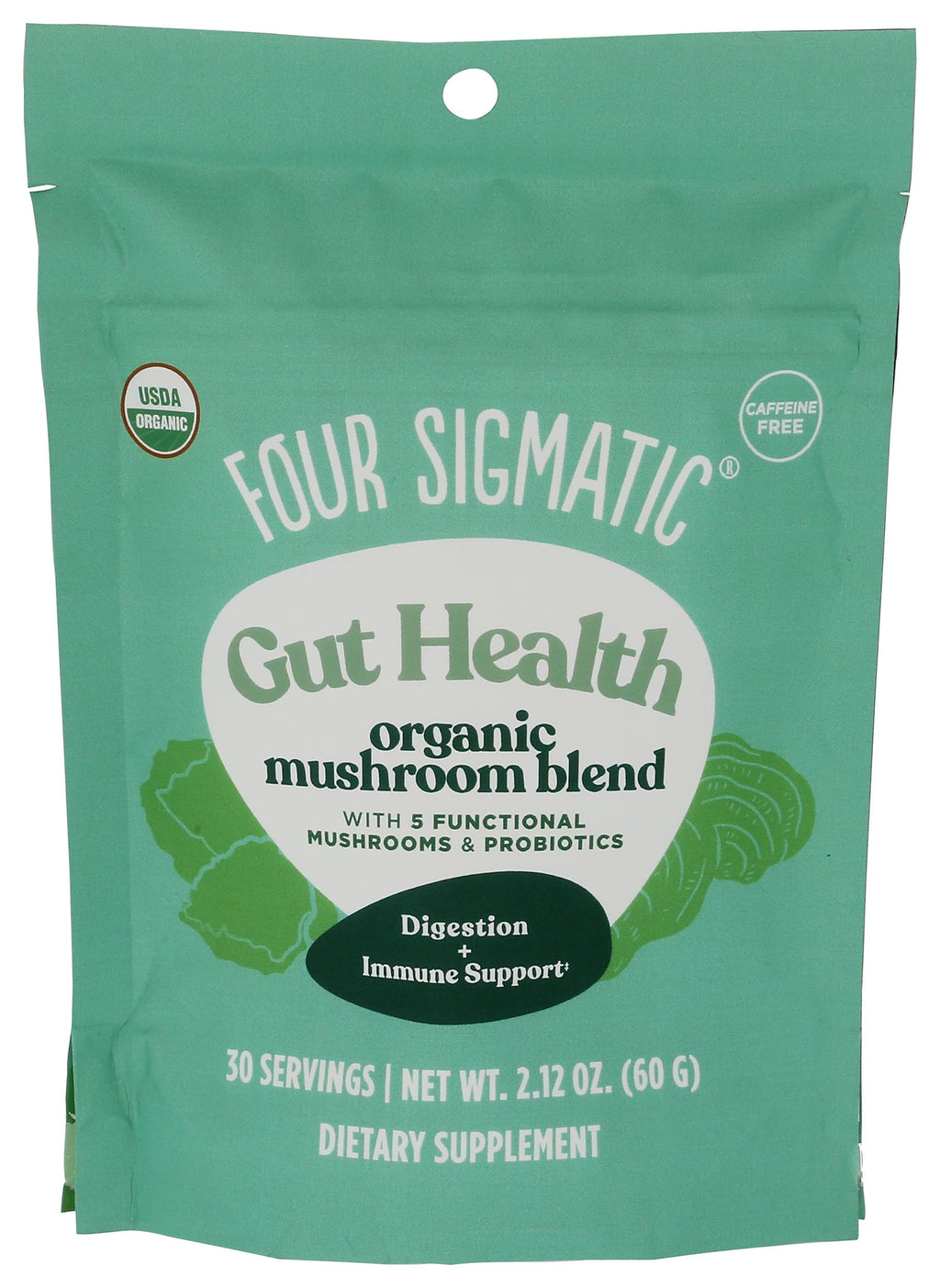Four Sigmatic Gut Health Mushroom Blend | Organic Mushroom Powder Complex with Turkey Tail, Lion’s Mane, Cordyceps, Chaga, Probiotics and More
