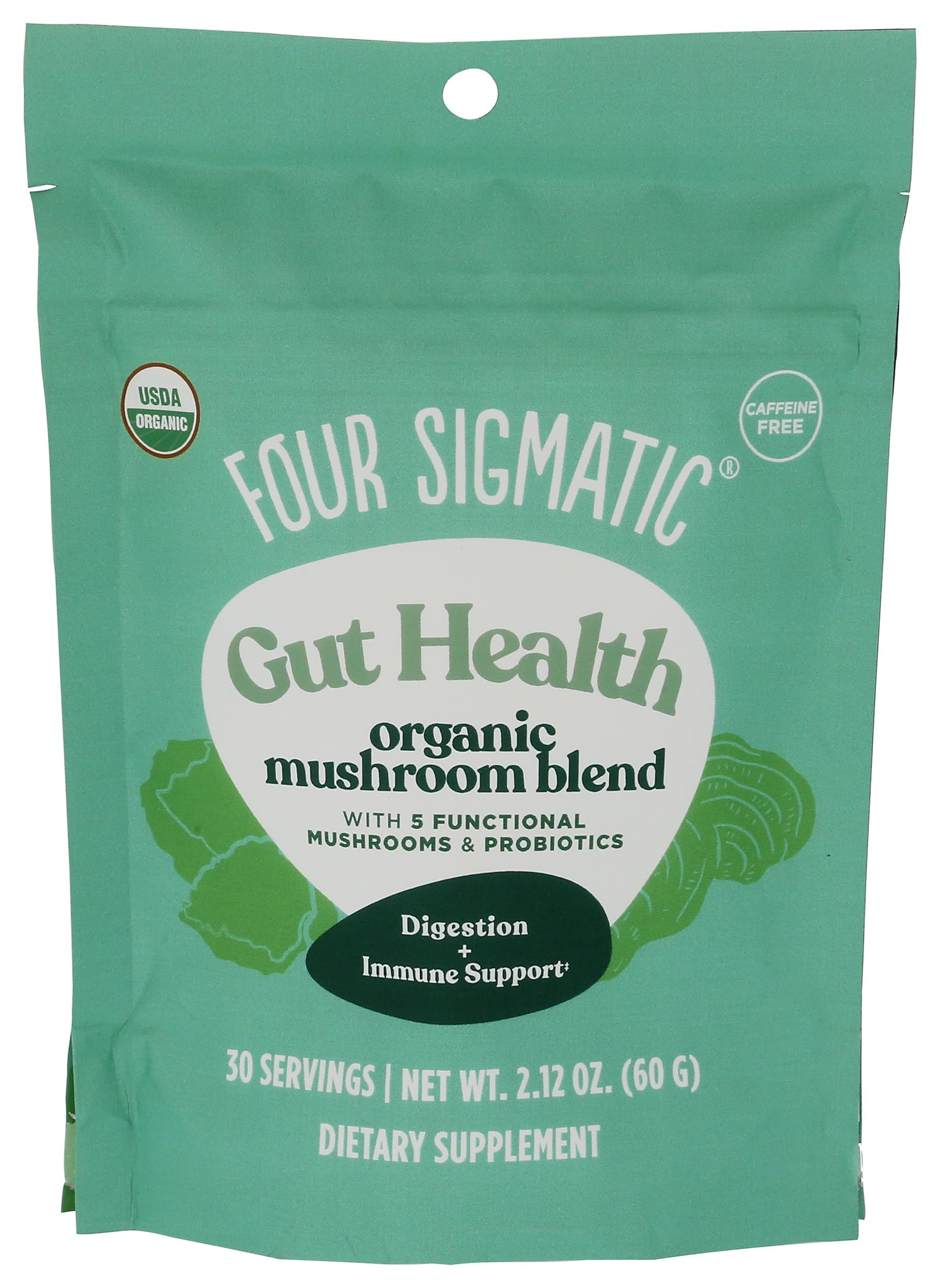 Four Sigmatic Gut Health Mushroom Blend | Organic Mushroom Powder Complex with Turkey Tail, Lion’s Mane, Cordyceps, Chaga, Probiotics and More