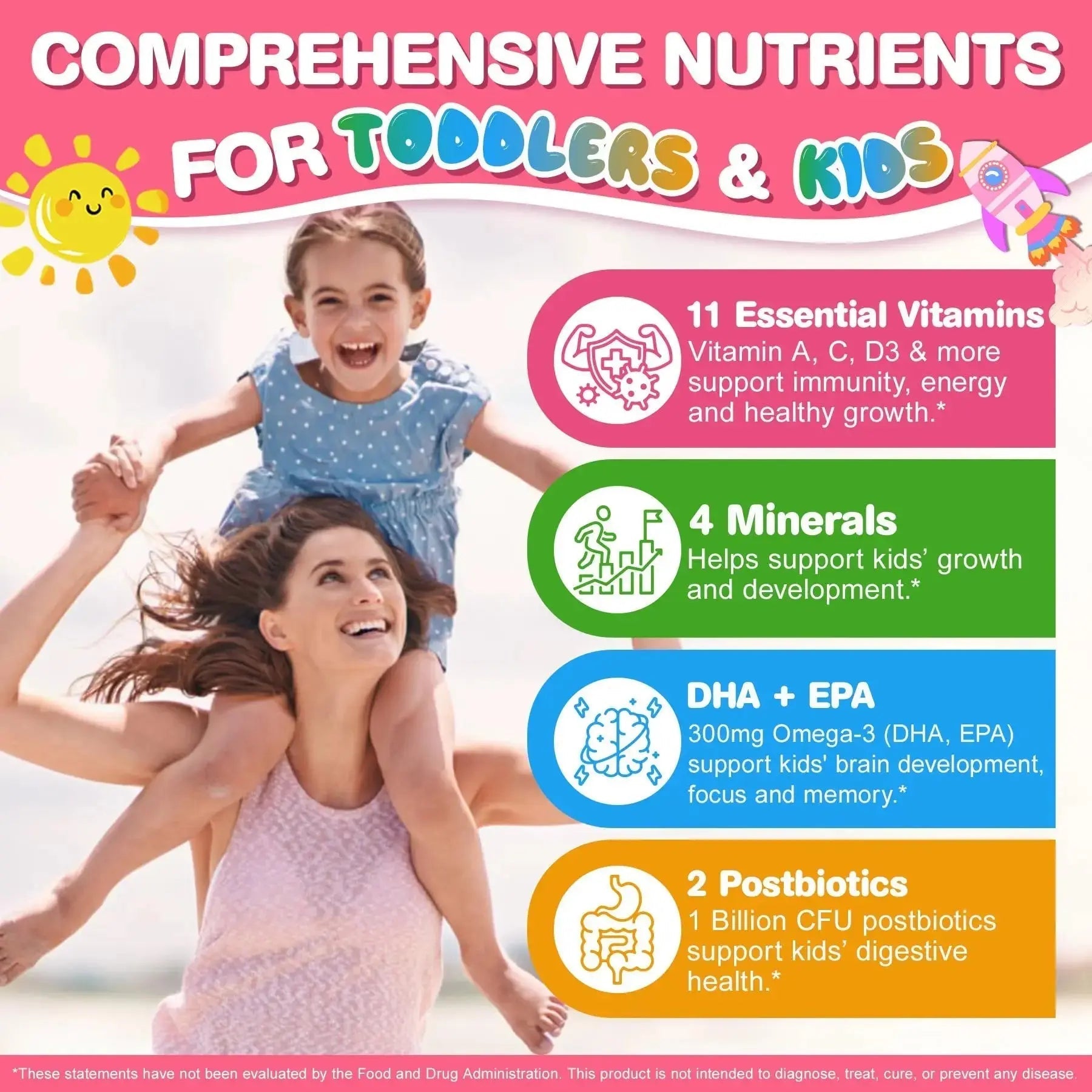Organic Toddler Multivitamin Gummies + Omega-3 (DHA/EPA), Postbiotics | kids 2+ multivitamin | Vitamins A C D3 Methyl B12 Folate Zinc EnvyCure Au supplements