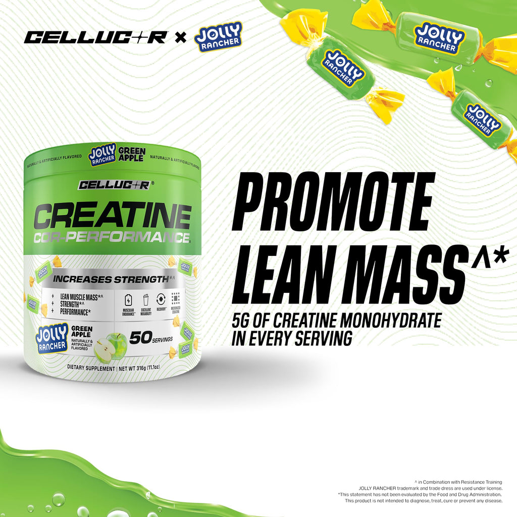 Cellucor Creatine Powder, Jolly Rancher Green Apple - Increases Strength, Lean Muscle Mass & Endurance, Micronized Creatine for Fast Absorption,