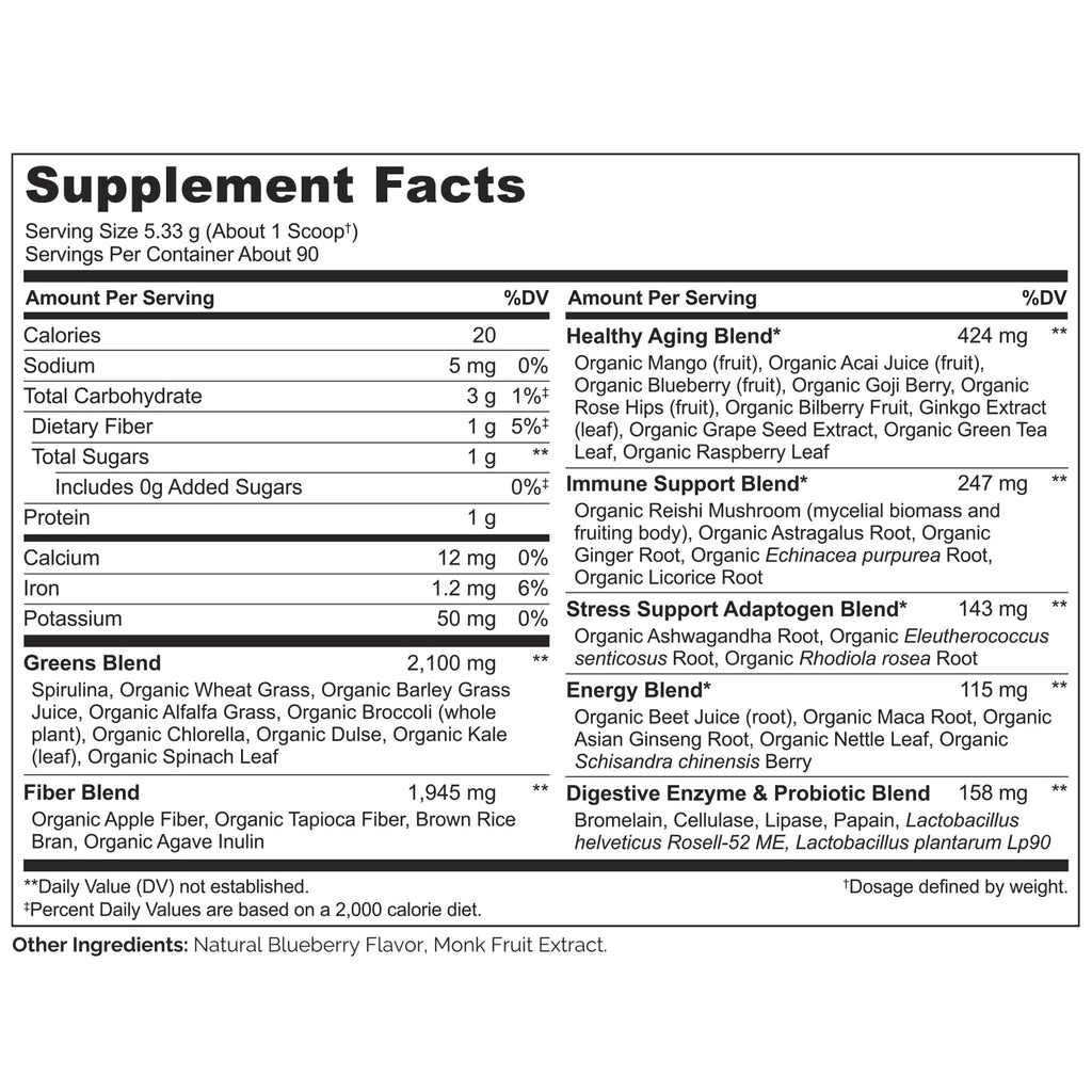NATURELO Raw Greens Superfood Powder 480 Grams, Mixed Berry - Supports Energy, Immunity and Detox - Includes Spirulina, Wheat Grass and Organic