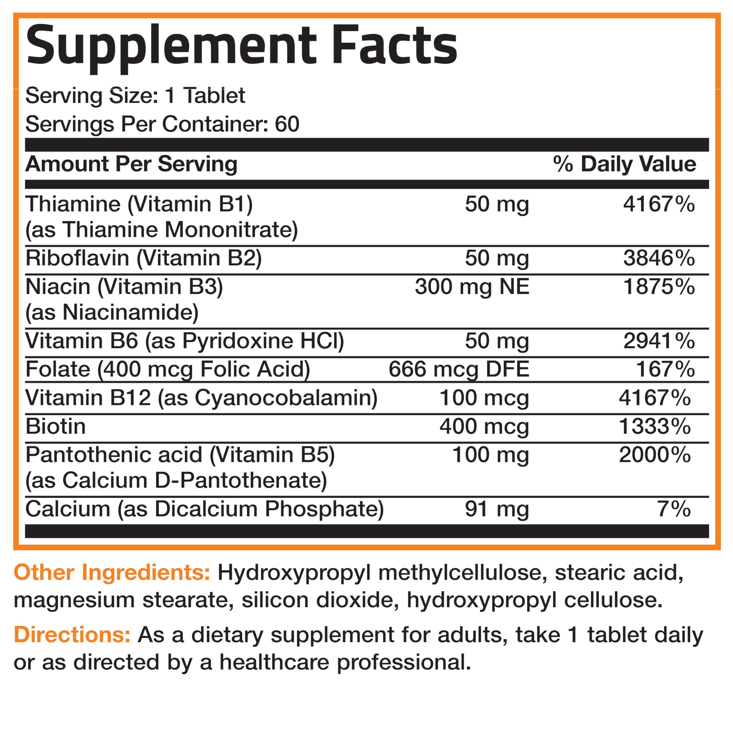 Bronson Super B Vitamin B Complex Sustained Slow Release (Vitamin B1, B2, B3, B6, B9 - Folic Acid, B12) Contains All B Vitamins 60 Tablets