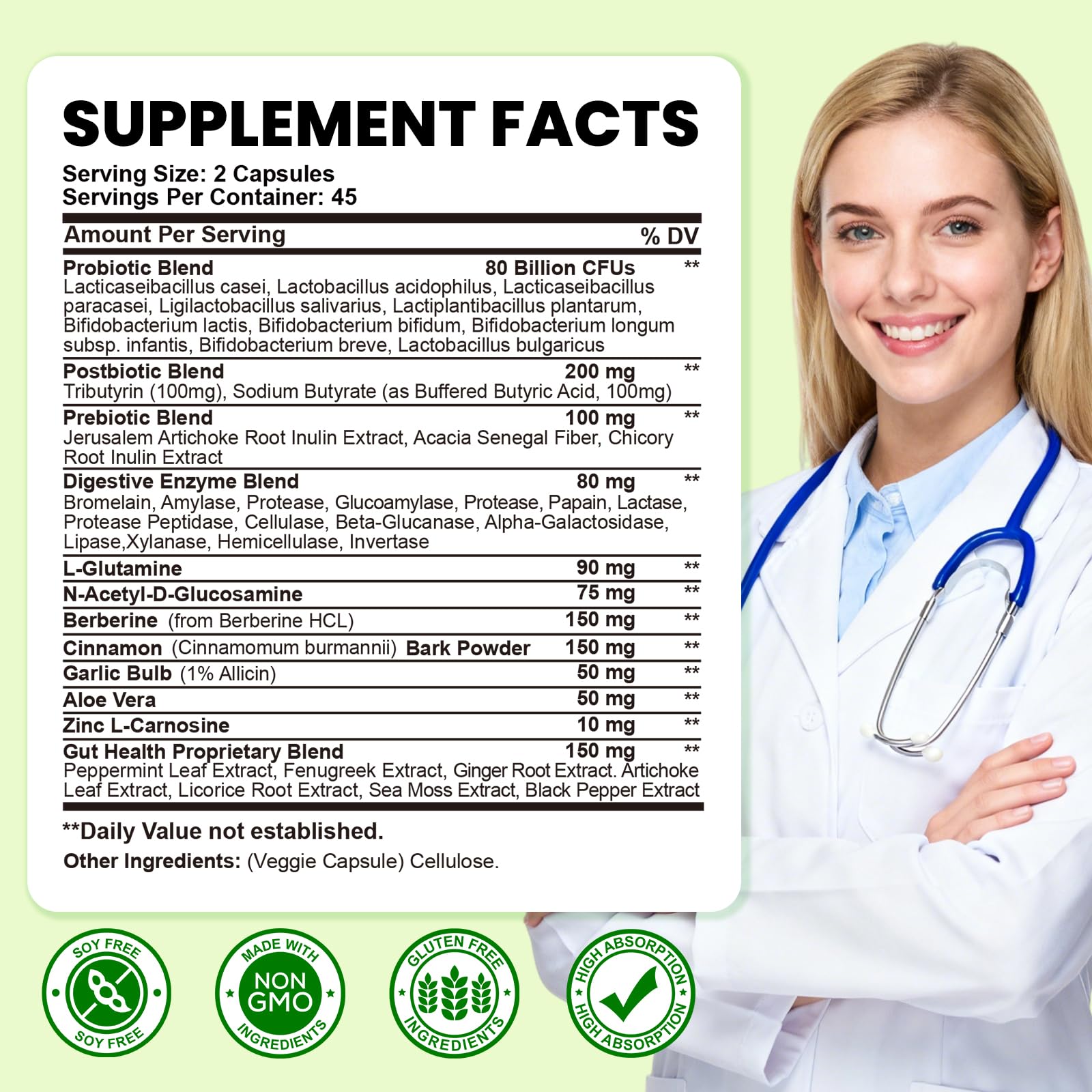 SEPT YAN Gut Health Supplement with Prebiotics, Postbiotics & Probiotics for Digestive Health for Women & Men, 80 Billion CFU Probiotics for Gut and Digestion