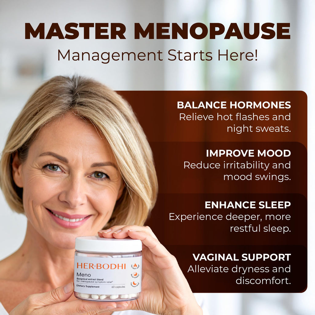 Her Bodhi Meno- Menopause Hormonal Balance for Women, Estrogen Soy Isoflavones Menopause Supplement for Women | with Ashwagandha & Black Cohosh | Hot Flashes Menopause Relief (60 Capsules) Her Bodhi Au supplements