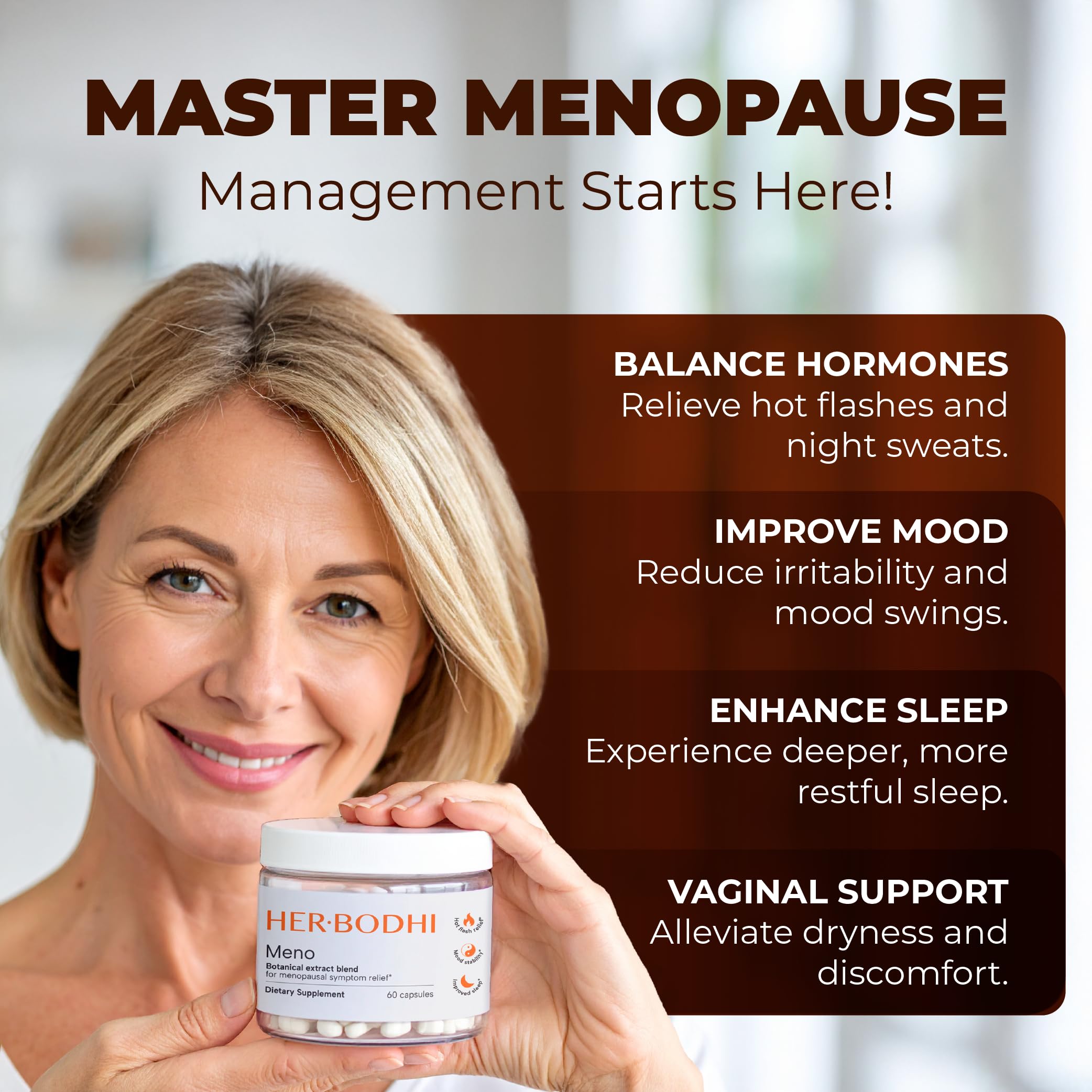 Her Bodhi Meno- Menopause Hormonal Balance for Women, Estrogen Soy Isoflavones Menopause Supplement for Women | with Ashwagandha & Black Cohosh | Hot Flashes Menopause Relief (60 Capsules) Her Bodhi Au supplements
