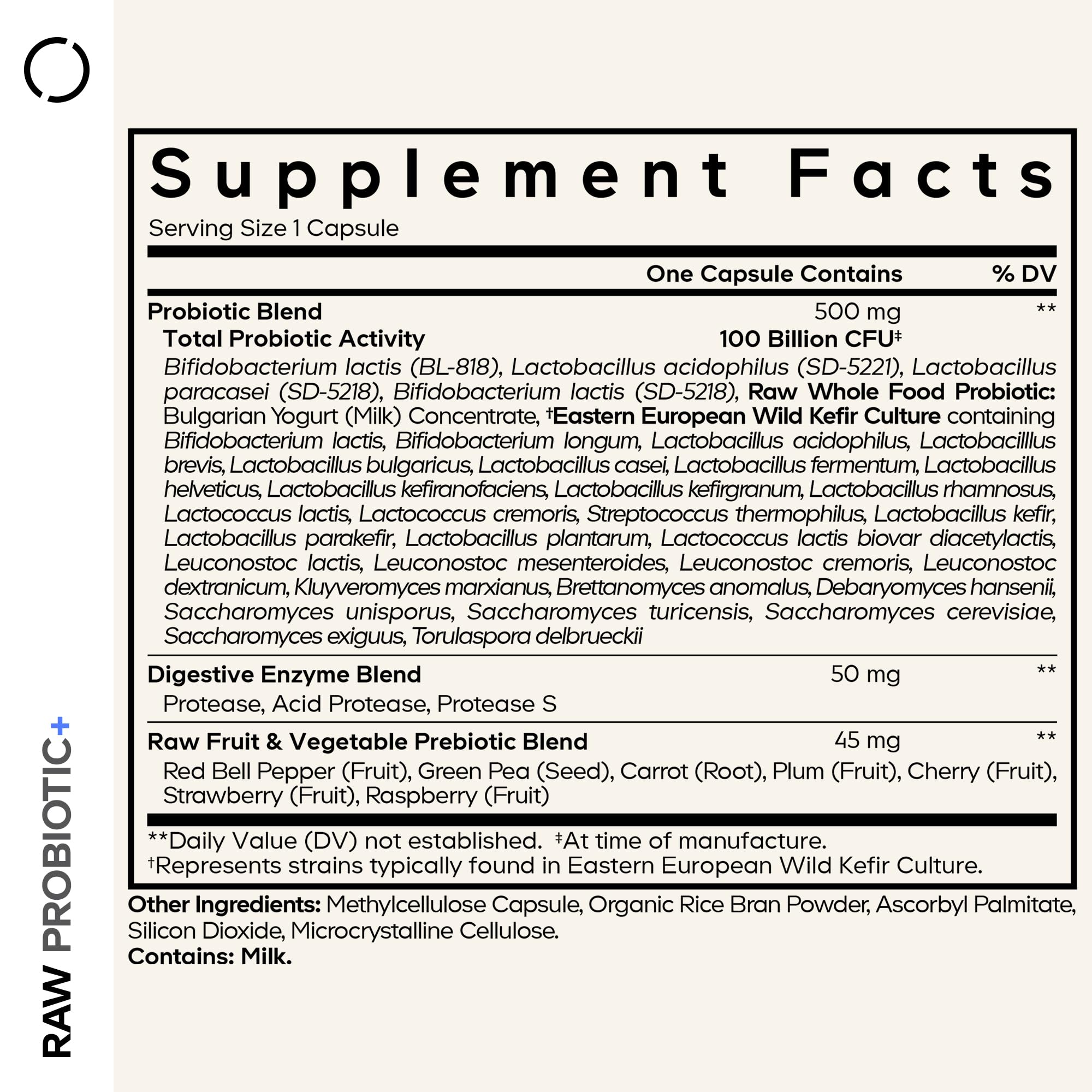 Codeage Raw Probiotic+ Supplement - 34 Probiotic Strains, 100 Billion CFUs, Raw Whole Food Probiotics, Digestive Enzymes, Raw Fruits & Veggies Prebiotics - Wild Kefir Culture - Non-GMO - 30 Capsules Codeage Au supplements