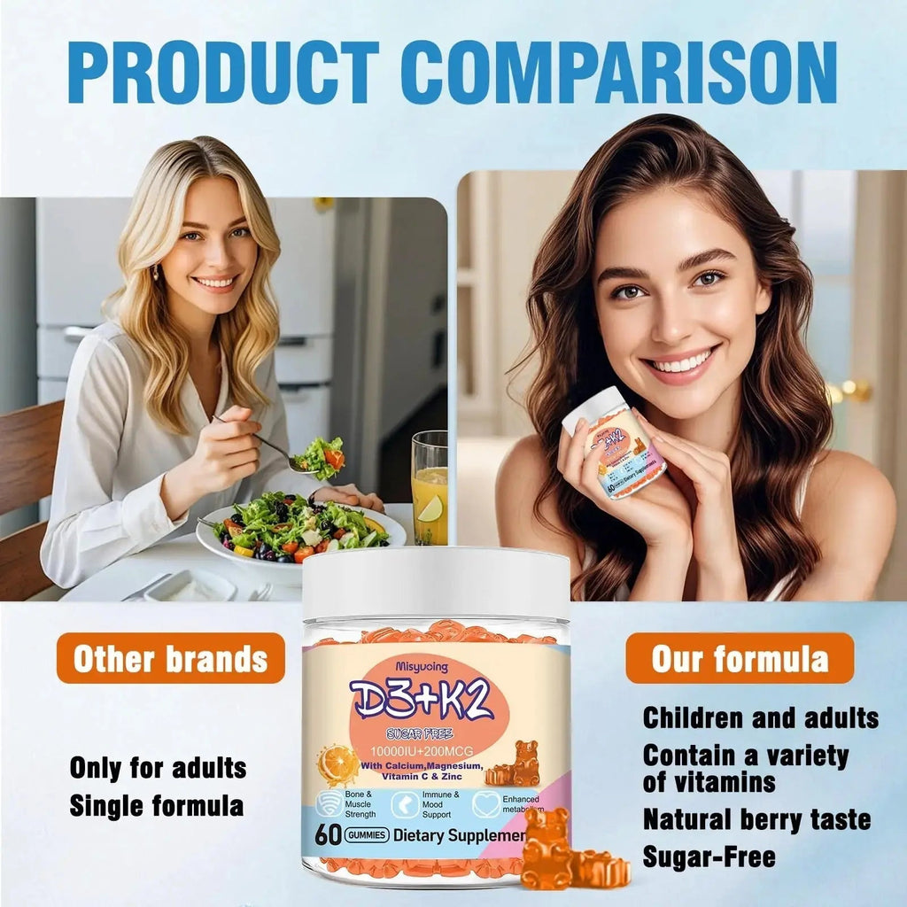 Misyvoing Vitamin D3 K2 Sugar-Free Gummies,Vitamin D3 10000 IU with K2 200mcg,VitaminC,Calcium,Magnesium,Zinc,Support for Bones Misyvoing Au supplements