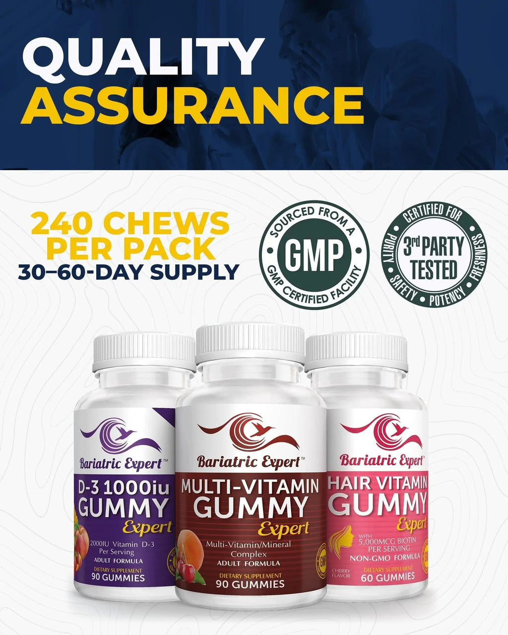 Bariatric Multivitamin 3 Pack, Multivitamin Gummy 90 Chews. - D3 Gummies 90 Chew - Hair Vitamin Gummy 60 Chews. Bariatric Food Expert Au supplements